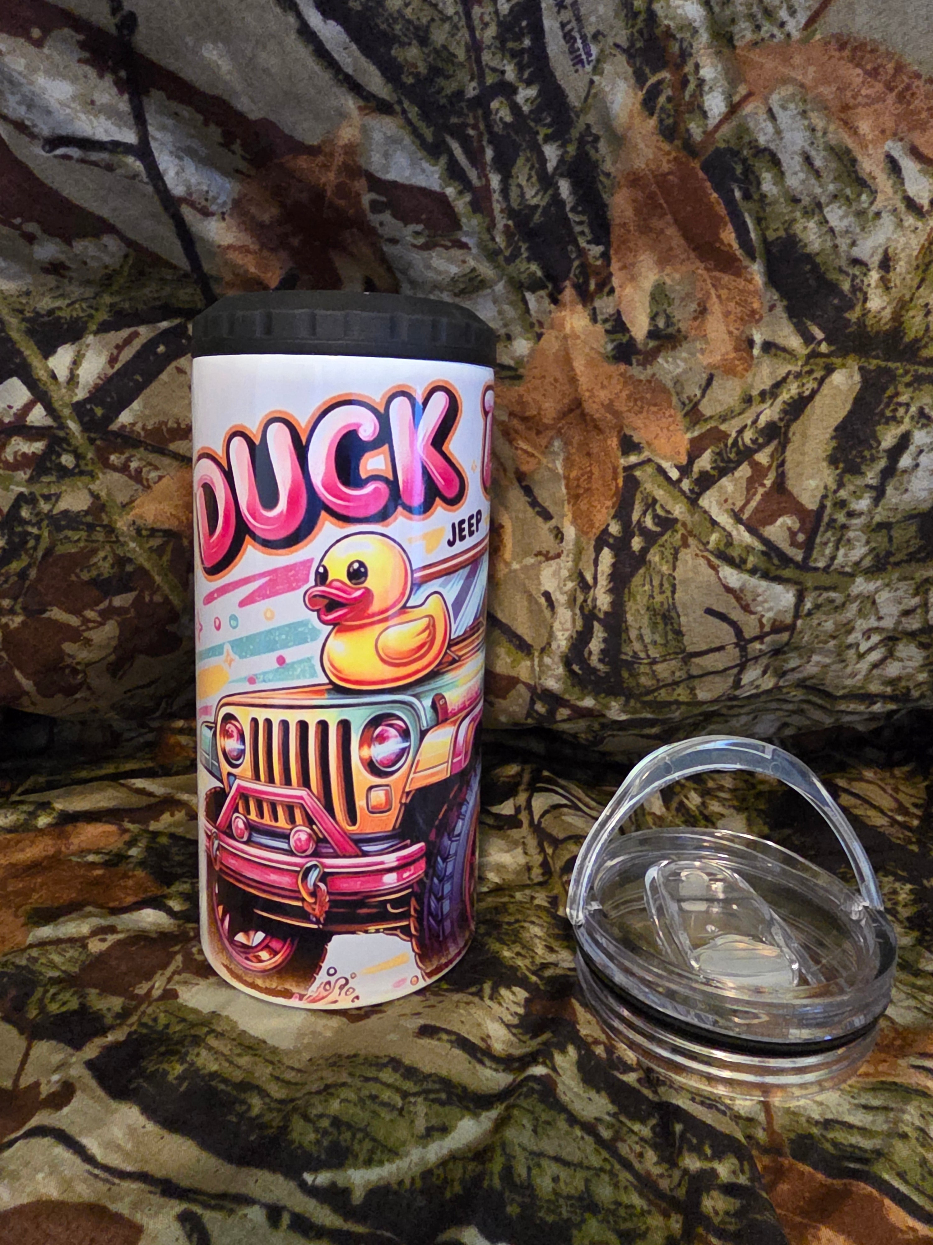 Duck Duck Jeep 16 oz Cozy Style Tumbler with Lid Straw & Bottle Opener