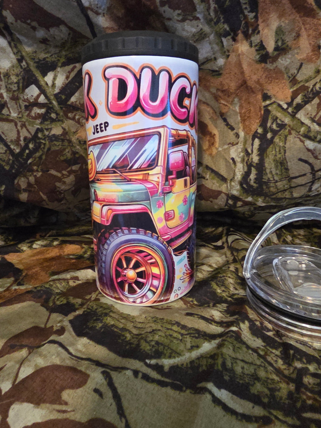 Duck Duck Jeep 16 oz Cozy Style Tumbler with Lid Straw & Bottle Opener