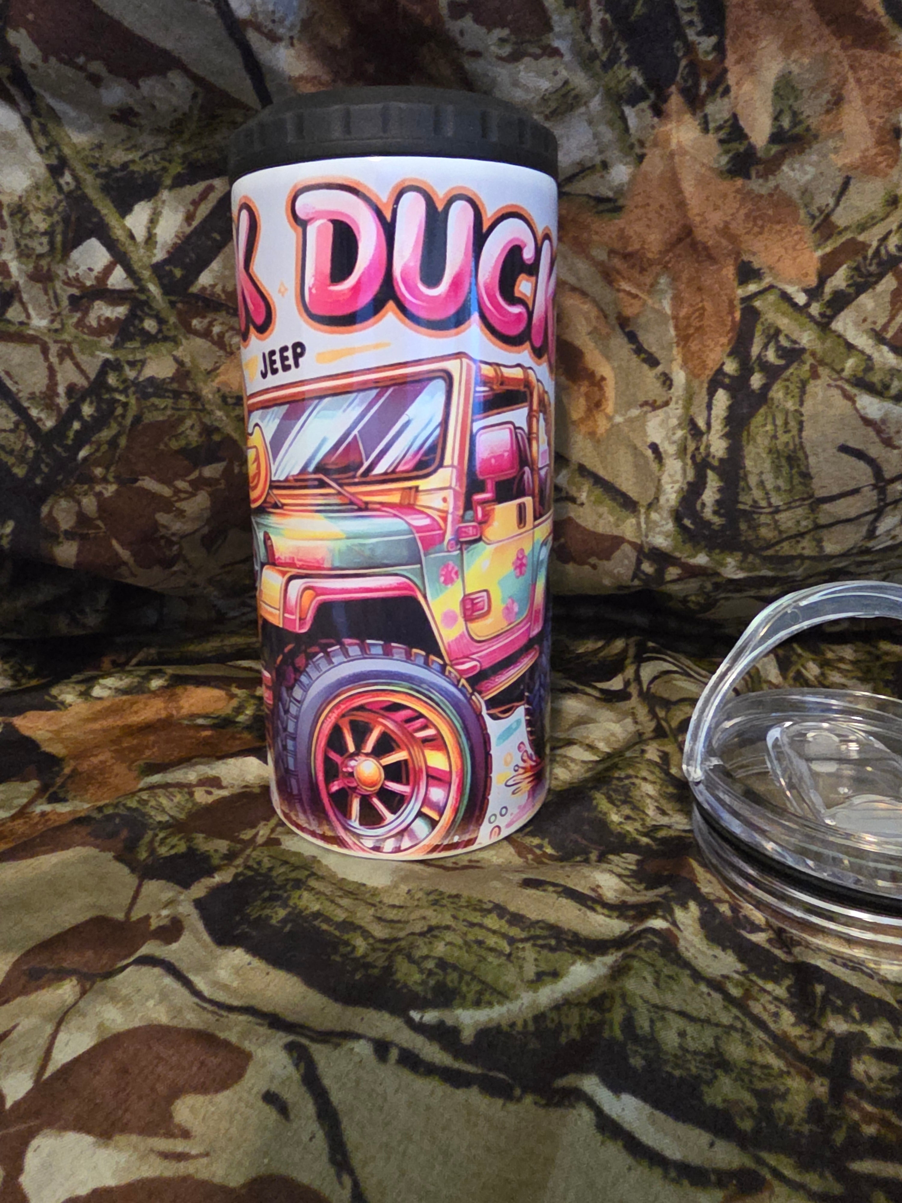 Duck Duck Jeep 16 oz Cozy Style Tumbler with Lid Straw & Bottle Opener