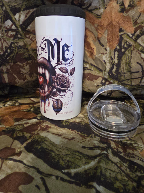 Bite Me Vampire 16 oz Cozy Style Tumbler with Lid Straw & Bottle Opener