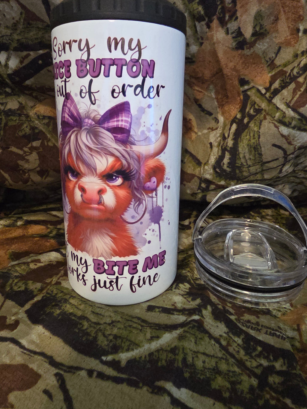 Sorry My Nice Button Is Out of Order But My Bite Me Works Just Fine 16 oz Cozy Style Tumbler with Lid Straw & Bottle Opener
