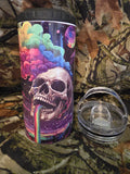 Psychedelic Rainbow Skull 16 oz Cozy Style Tumbler with Lid Straw & Bottle Opener