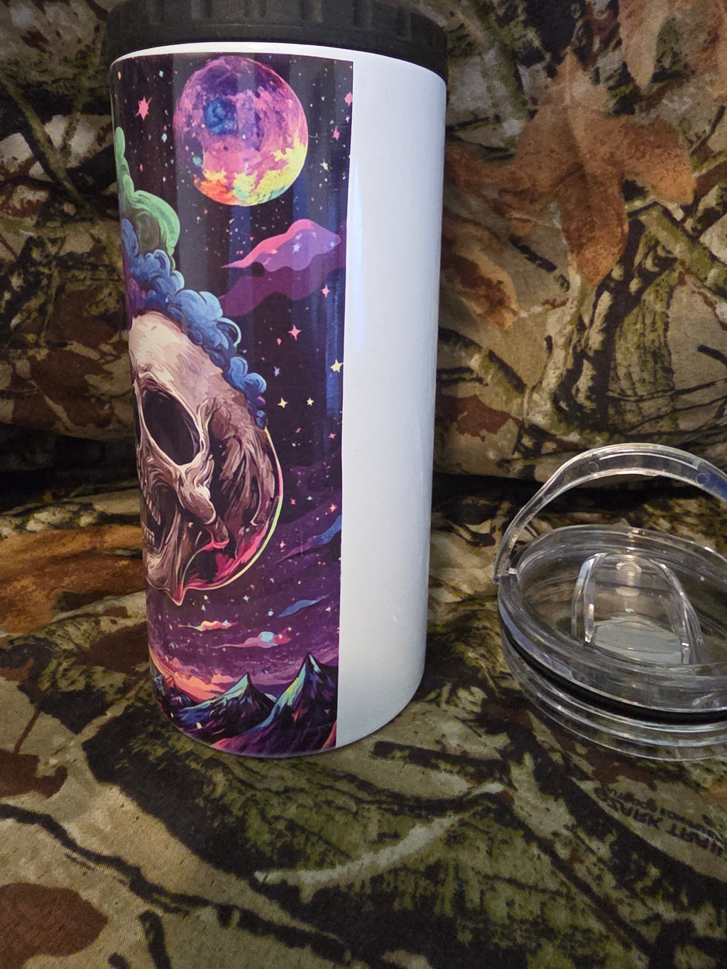 Psychedelic Rainbow Skull 16 oz Cozy Style Tumbler with Lid Straw & Bottle Opener