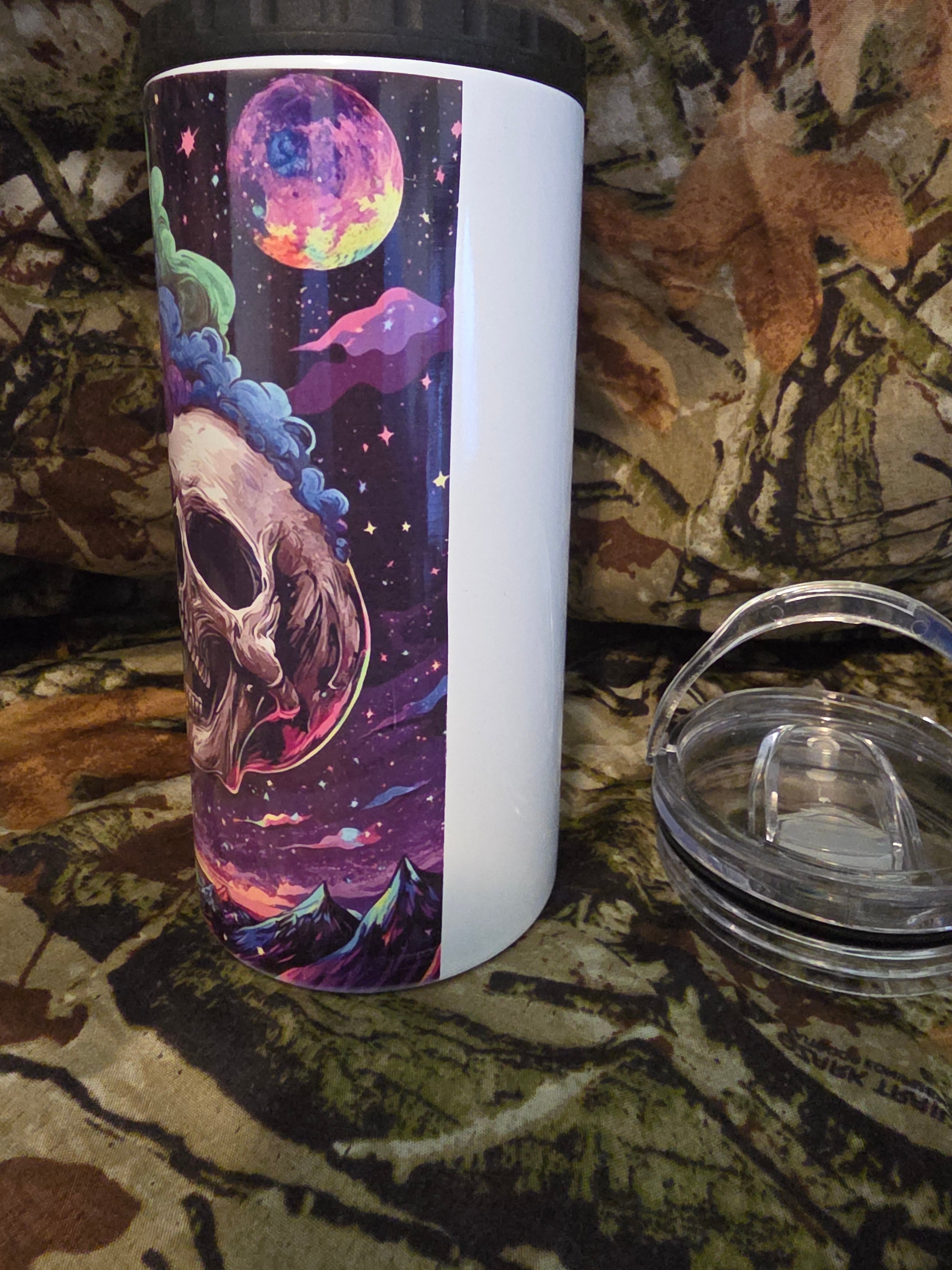 Psychedelic Rainbow Skull 16 oz Cozy Style Tumbler with Lid Straw & Bottle Opener