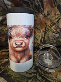 Sunflower Highland Cow 16 oz Stainless Steel Tumbler with Lid Straw & Bottle Opener