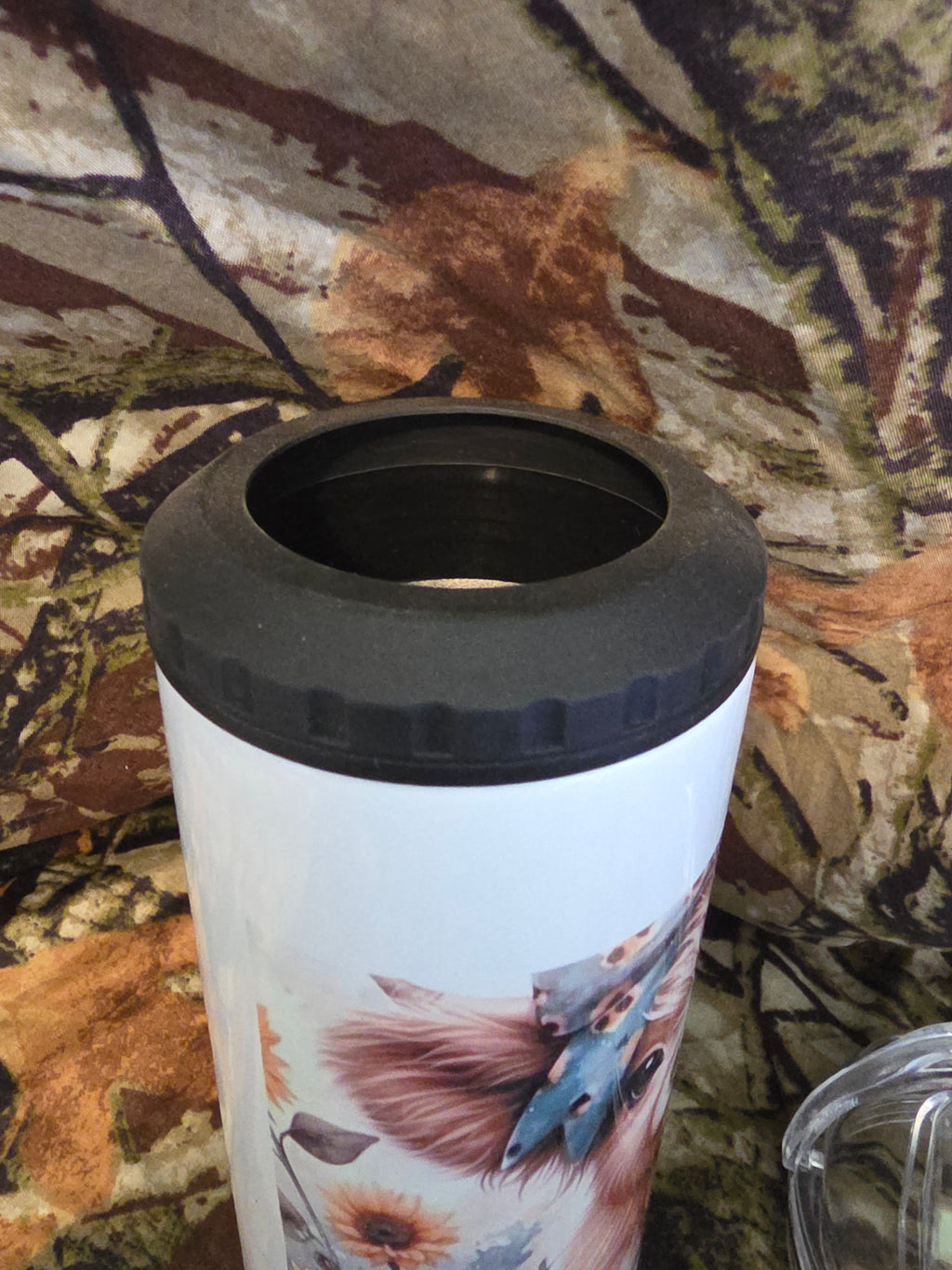 Sunflower Highland Cow 16 oz Stainless Steel Tumbler with Lid Straw & Bottle Opener
