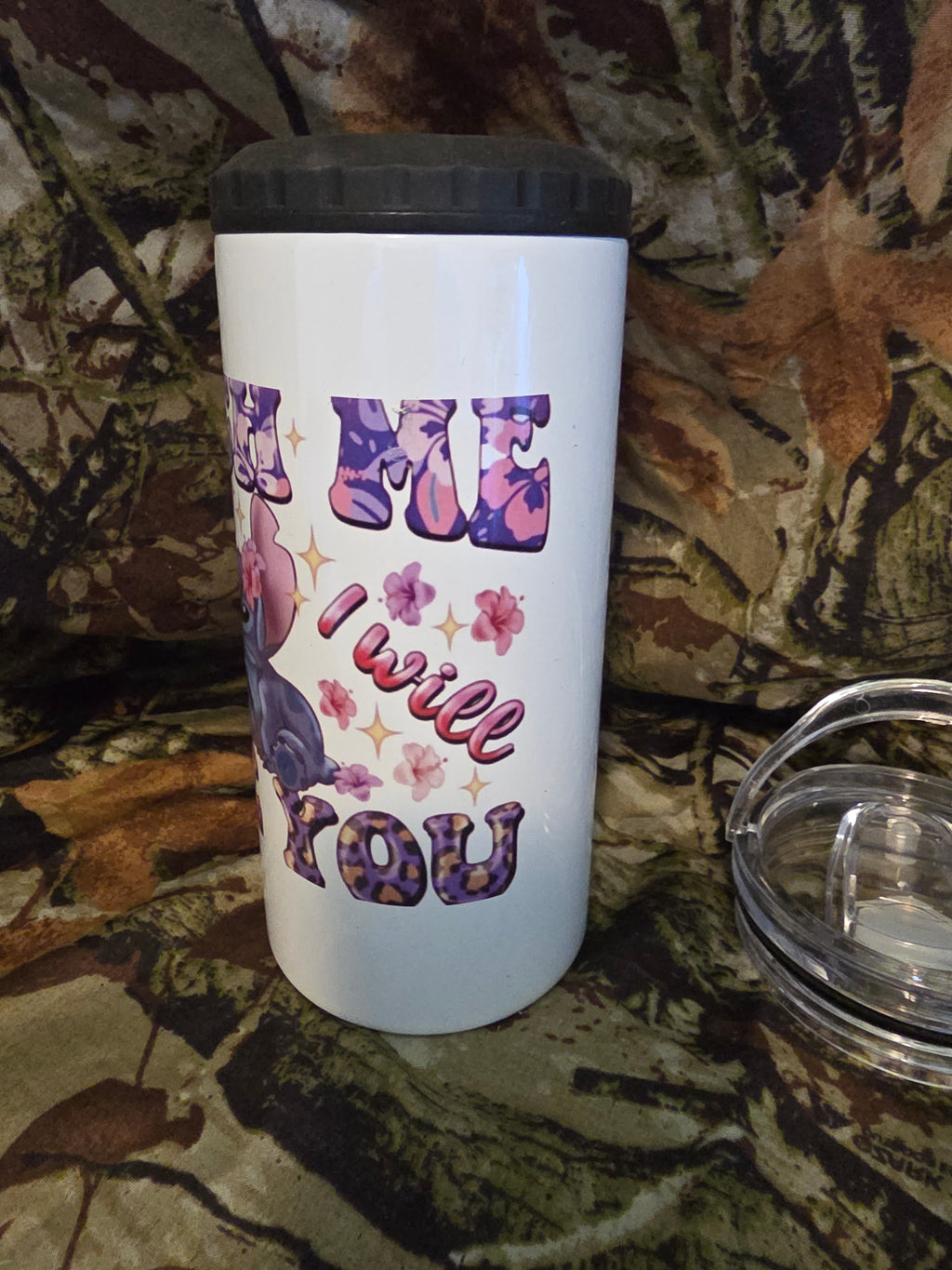 Touch Me and I Will Bite You Stitch Inspired 16 oz Stainless Steel Tumbler with Lid Straw & Bottle Opener