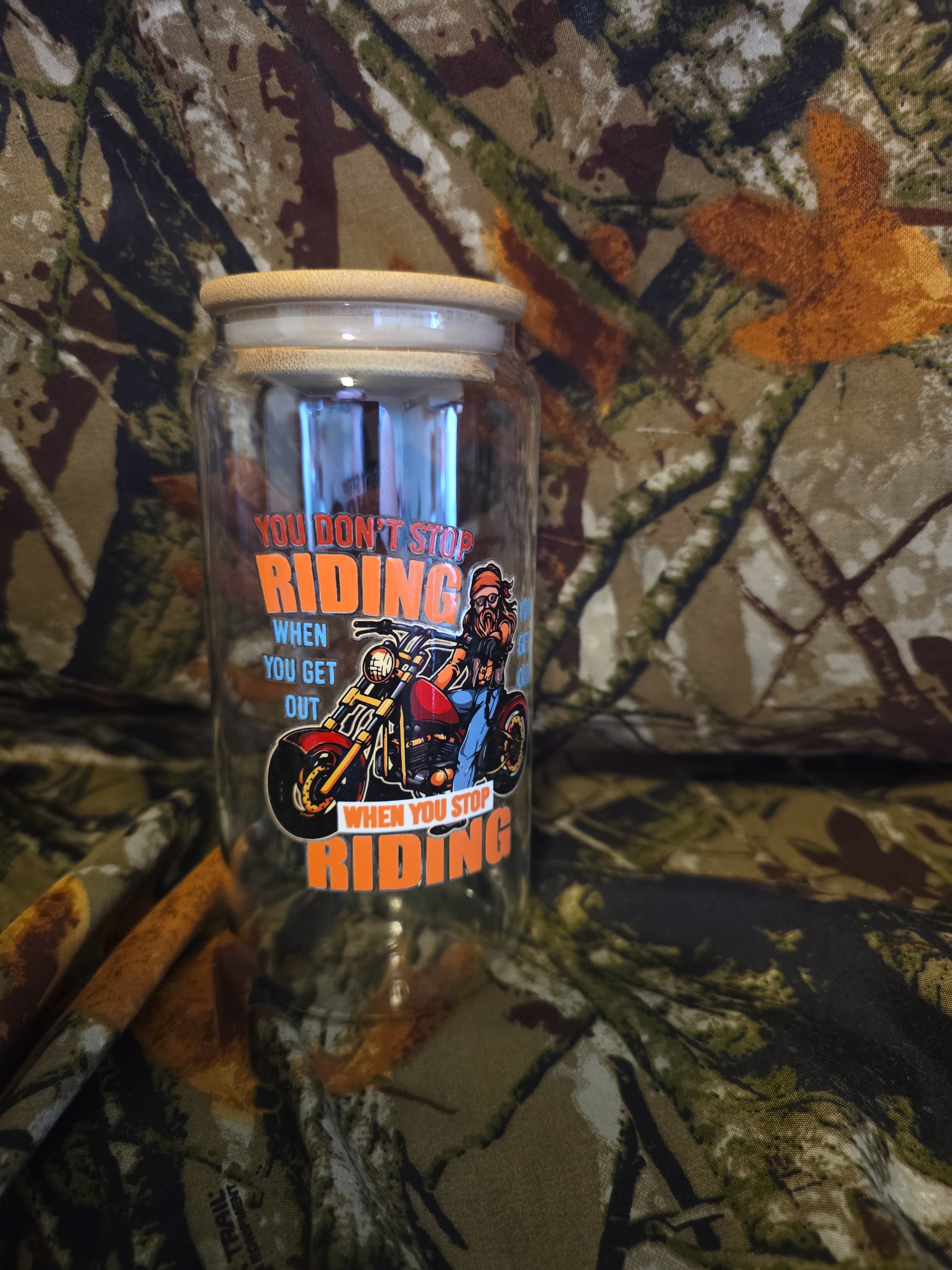 Never Stop Riding Glass Tumbler