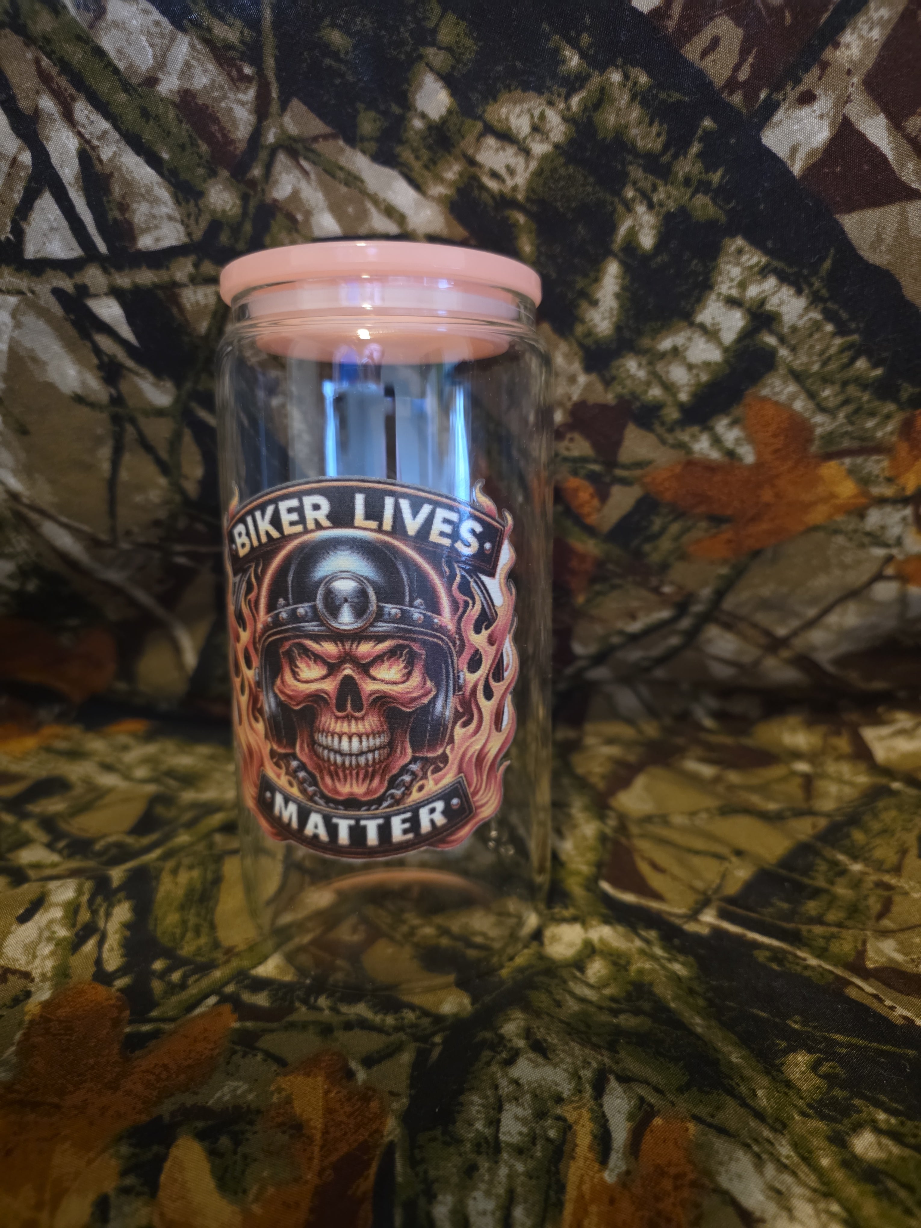Biker Lives Matter Skull Glass Tumbler