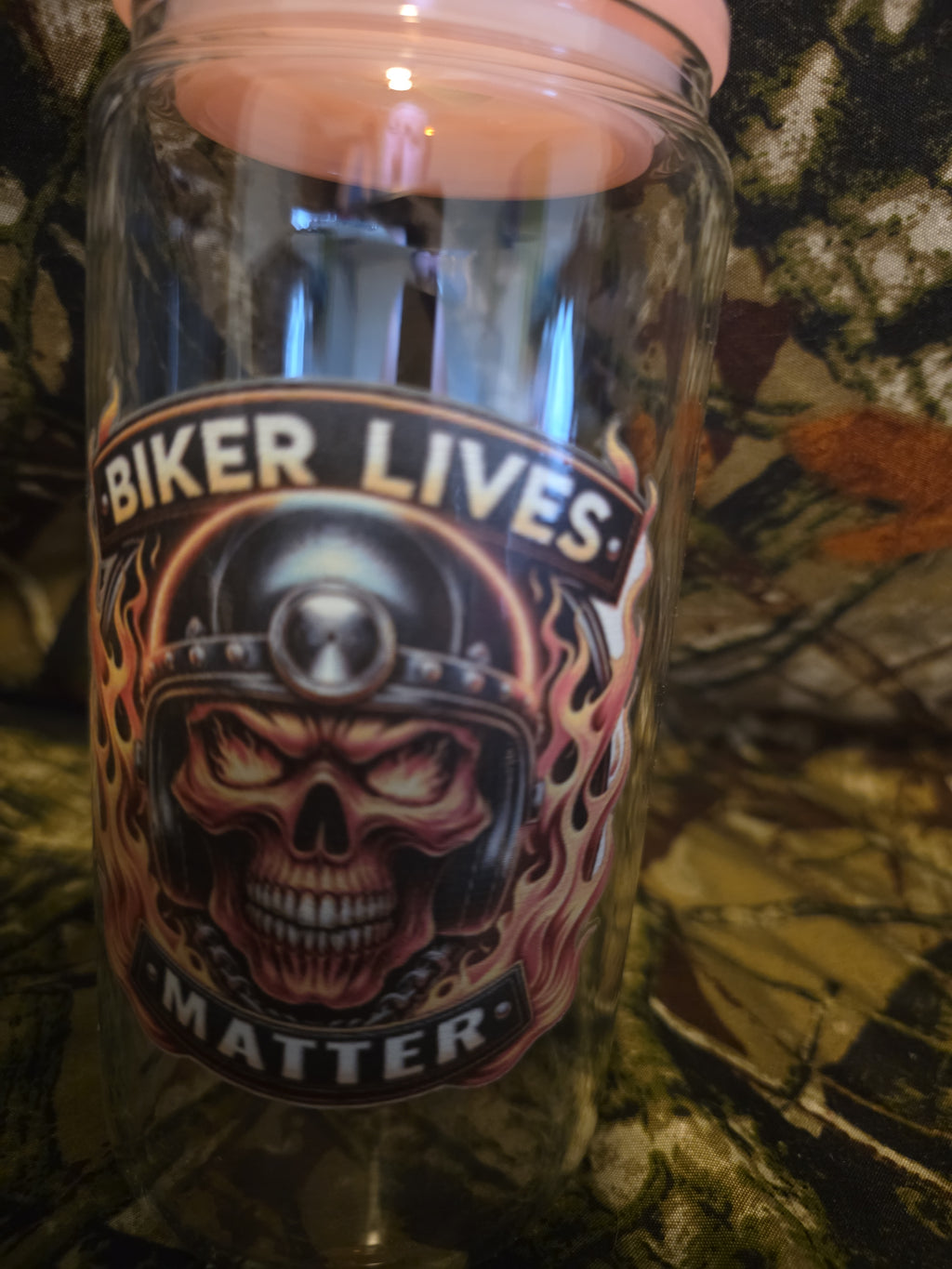 Biker Lives Matter Skull Glass Tumbler