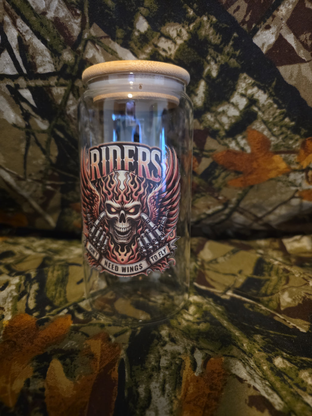 Riders Don’t Need Wings to Fly Skull Glass Tumbler