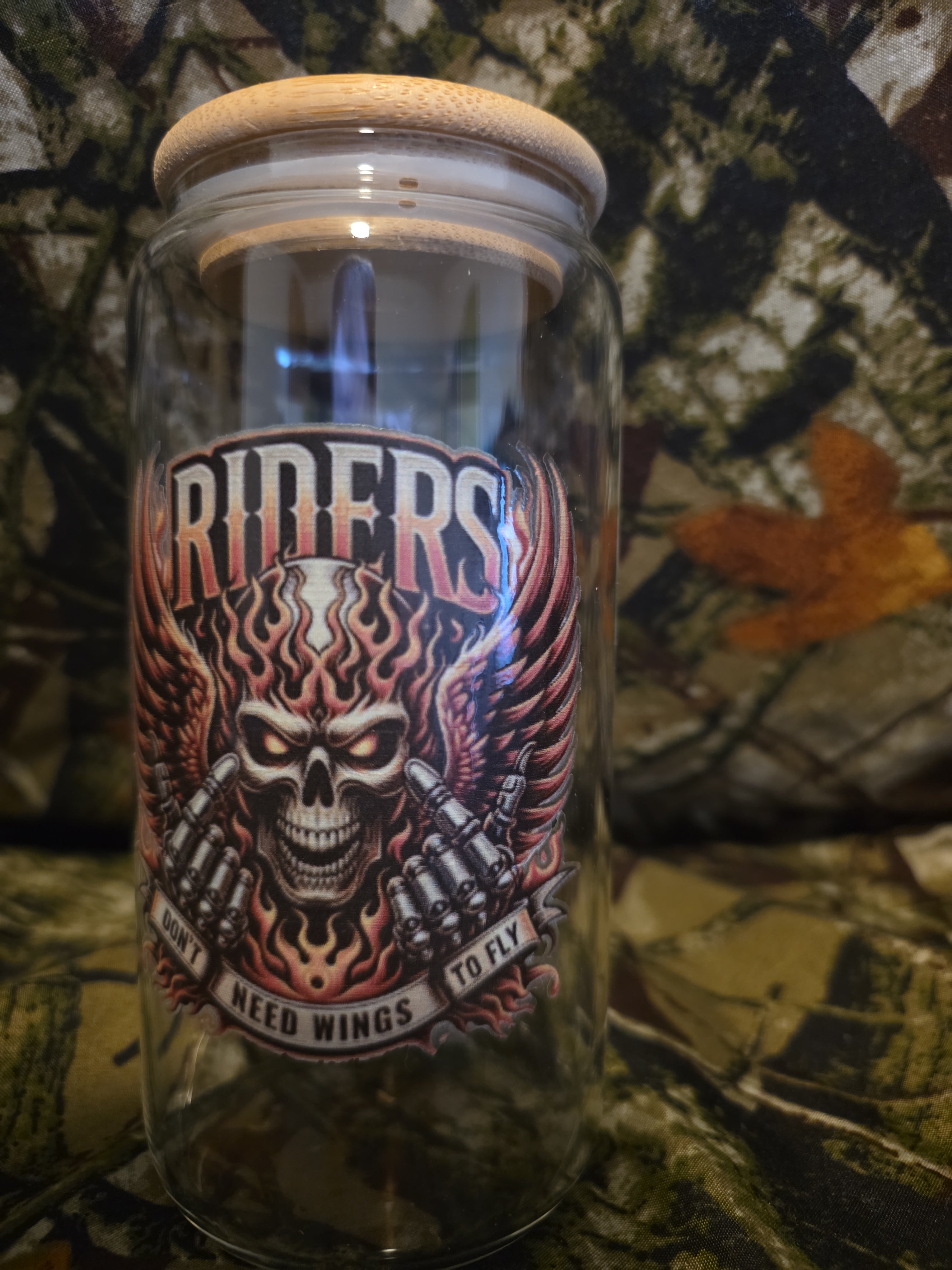 Riders Don’t Need Wings to Fly Skull Glass Tumbler