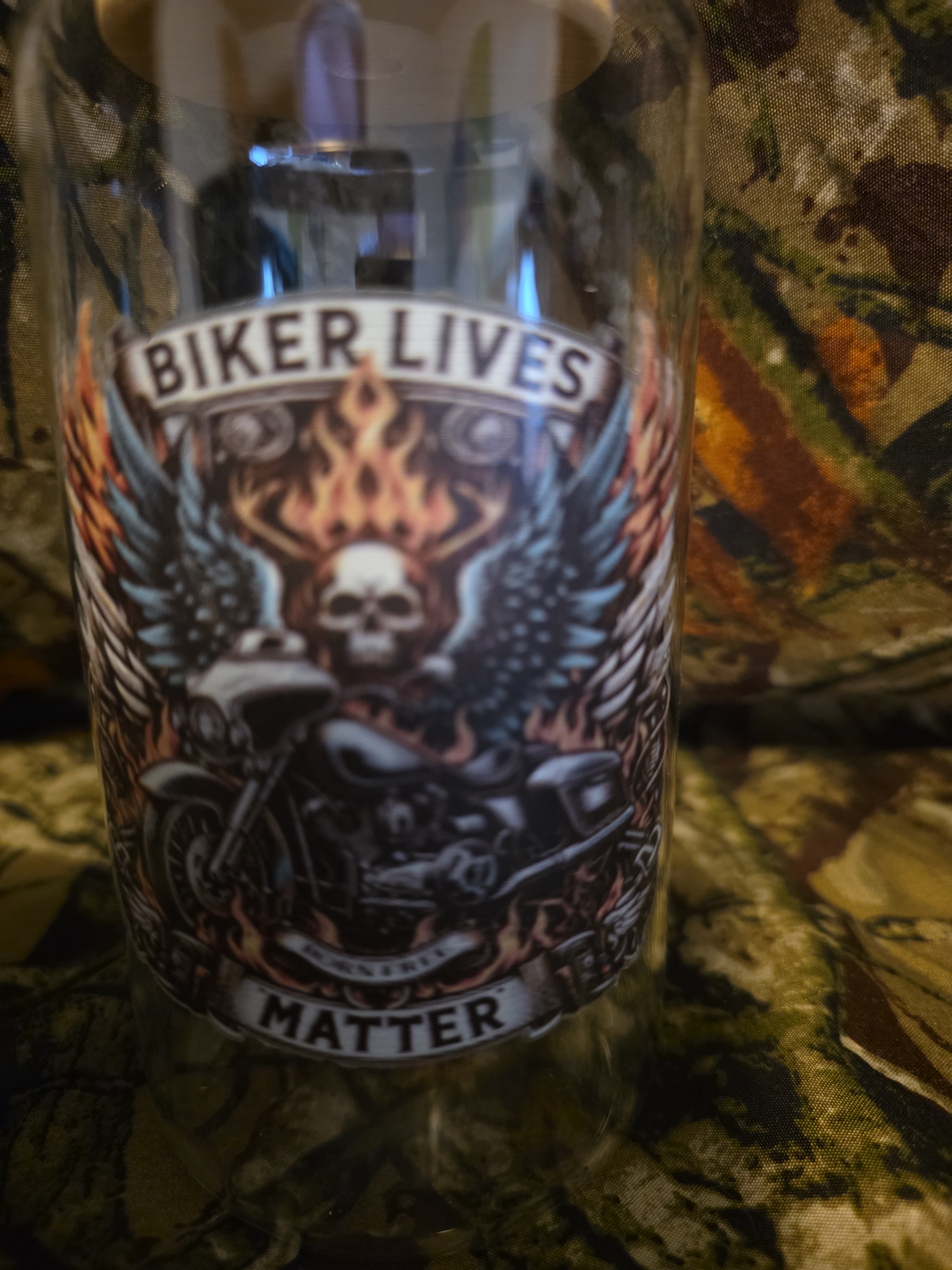 Biker Lives Matter Winged Skull Motorcycle Glass Tumbler