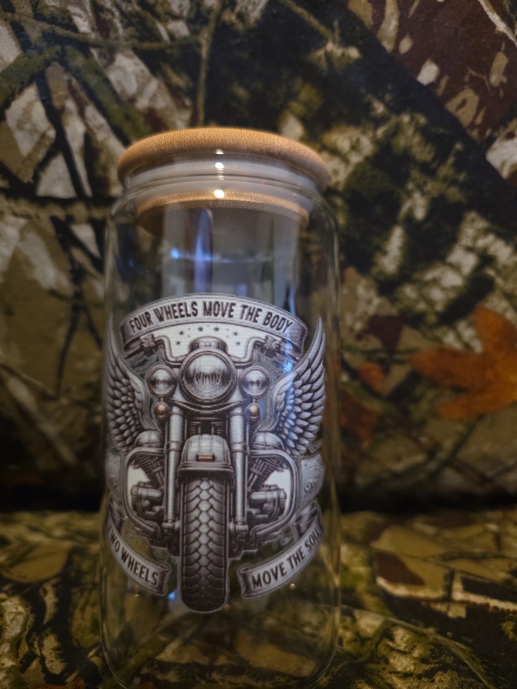 Four Wheels Move the Body Two Wheels Move the Soul Glass Tumbler