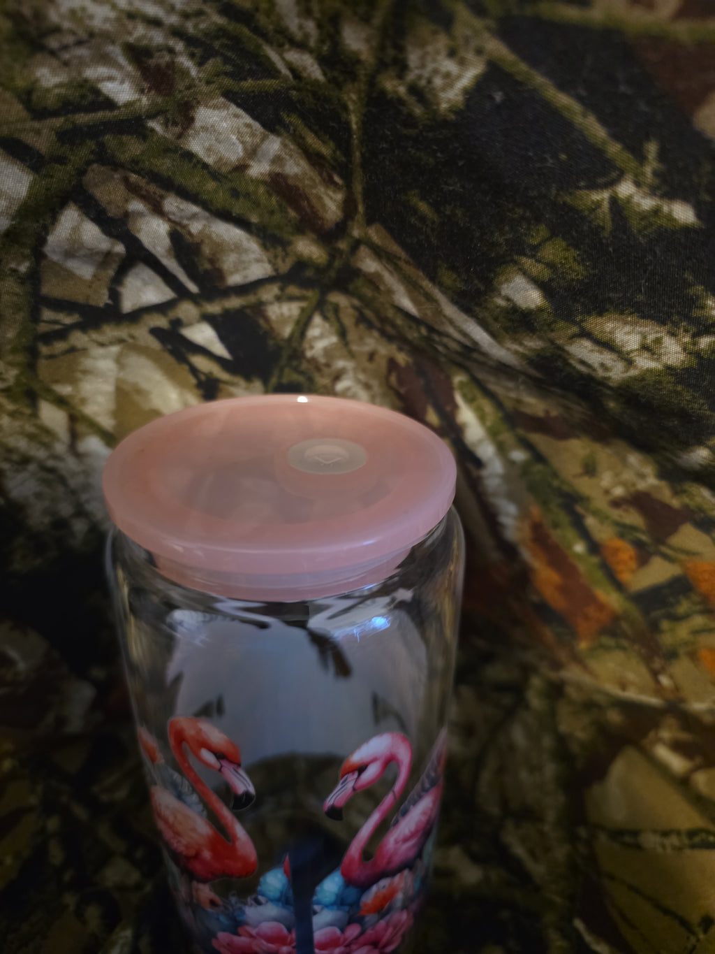 Pink Flamingo Floral Glass Tumbler with Straw – 16 oz