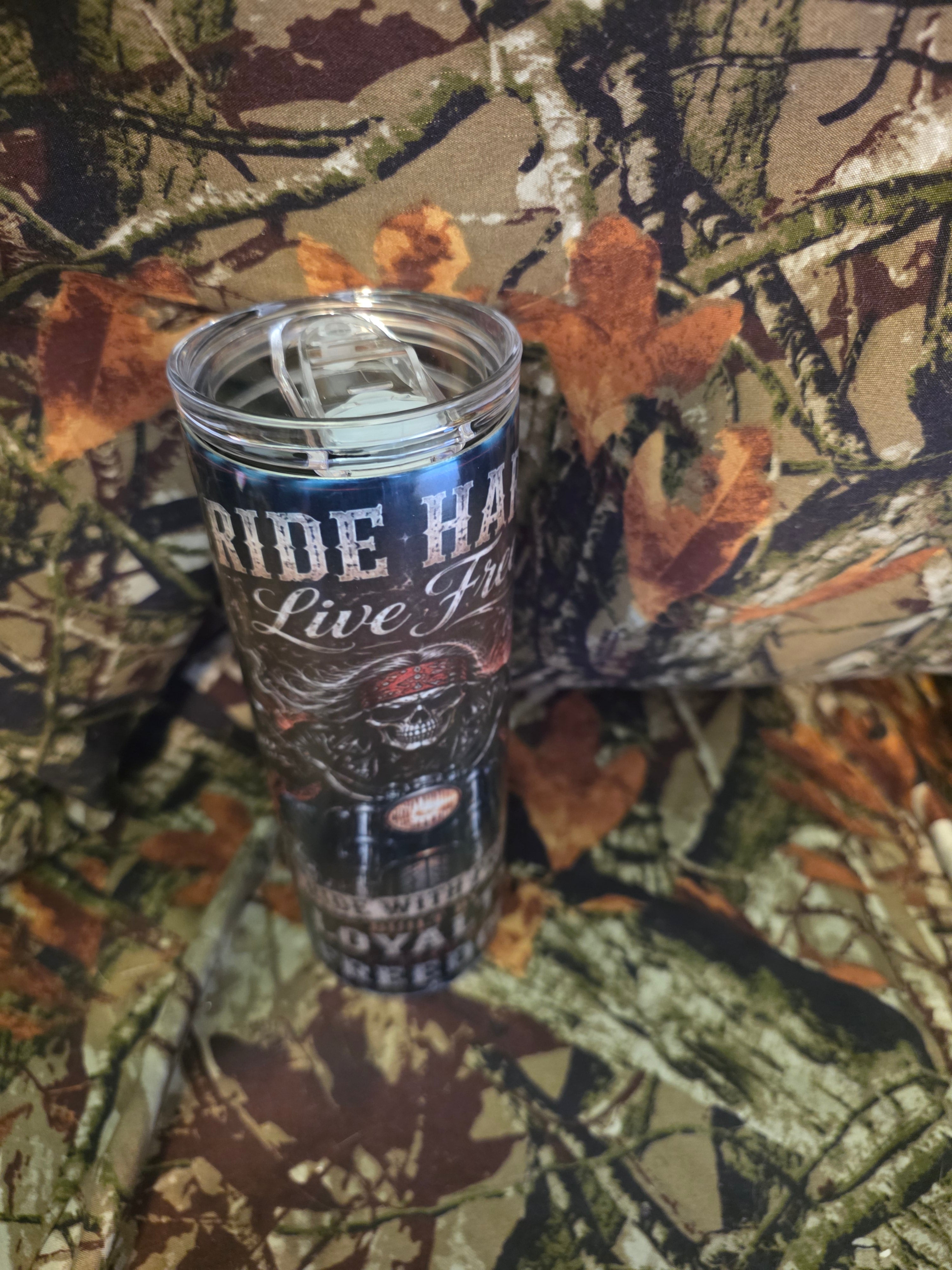 20 oz Stainless Steel Biker Skull Tumbler – Ride Hard Live Free