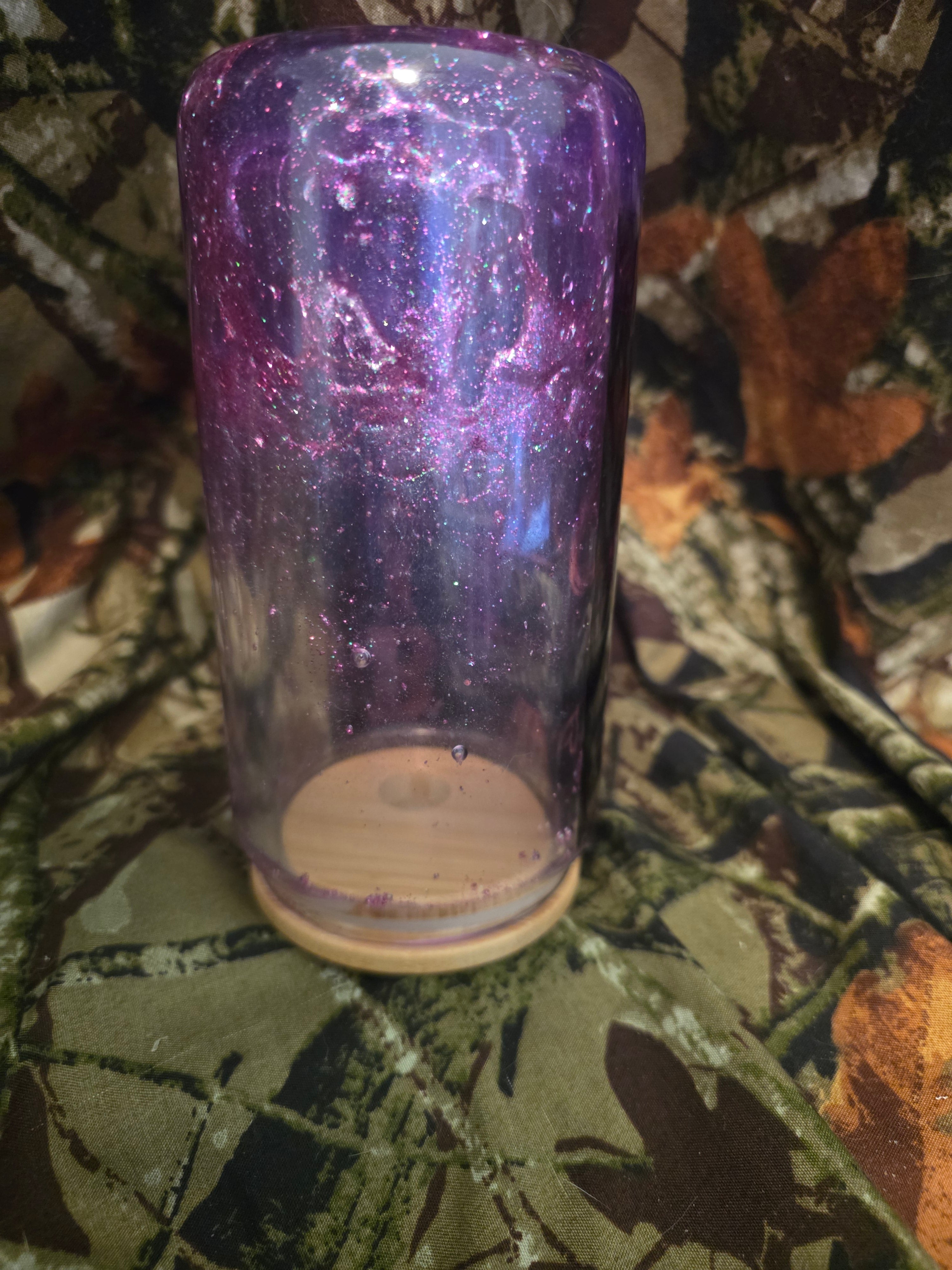 Purple Glitter B.I.T.C.H. Snow Globe Glass Tumbler with Straw