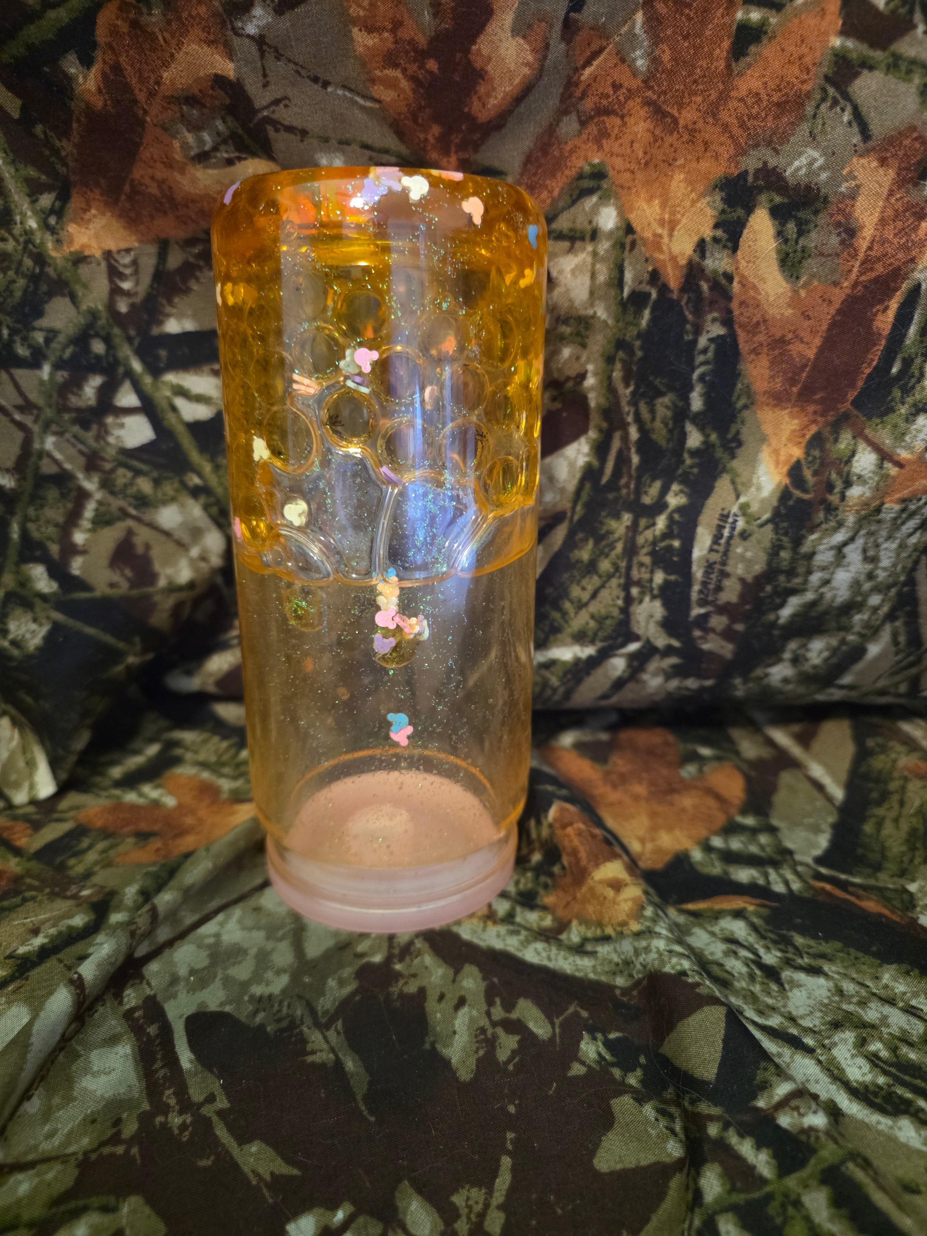 20 oz Plastic Snow Globe Tumbler – Peach Bubble Glitter Cup