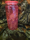 20 oz Plastic Snow Globe Tumbler – Strawberry Glitter Shimmer Cup