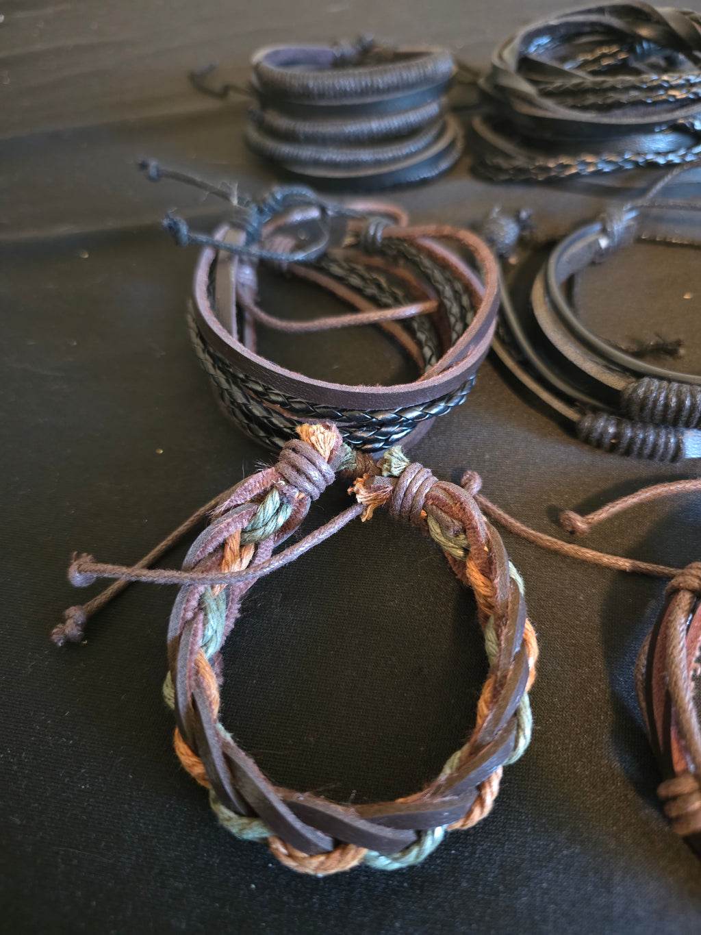 Classic Leather Bracelet Collection II – Adjustable Braided & Layered Leather Bracelets