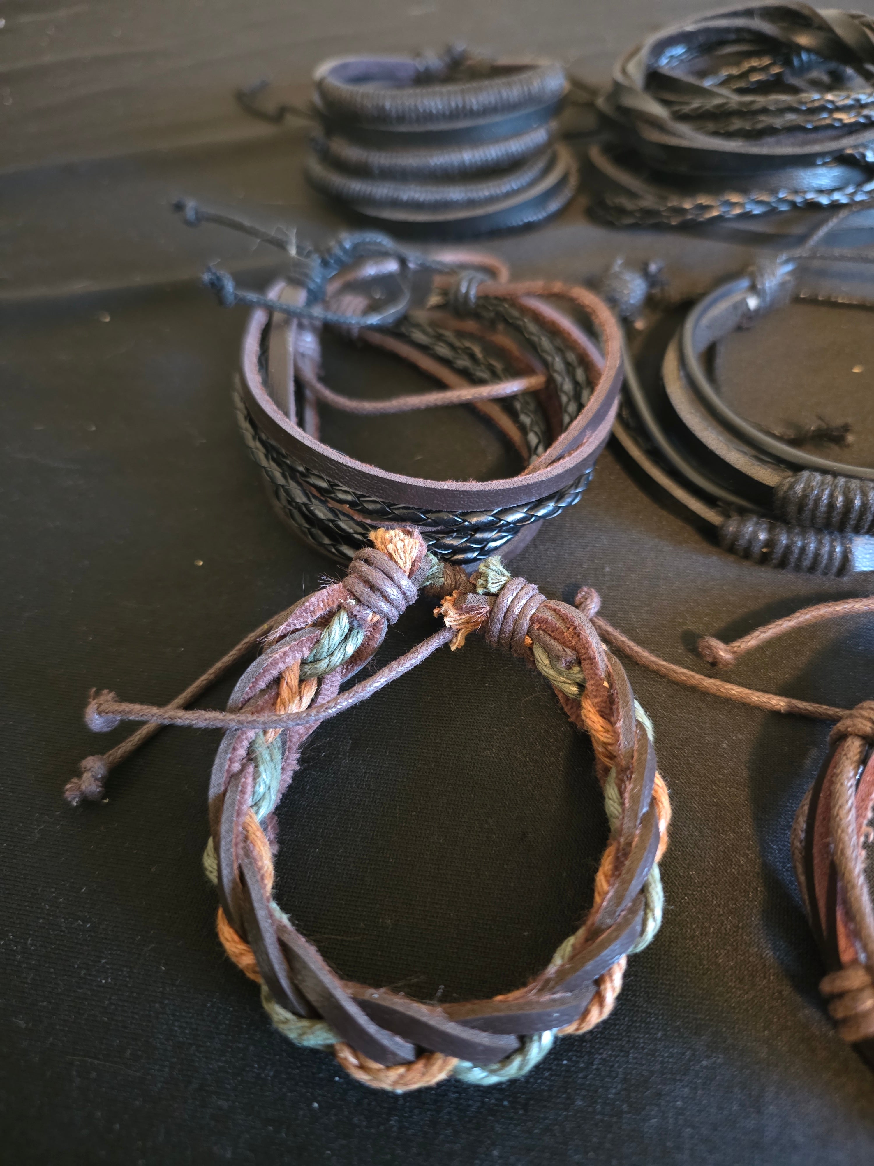 Classic Leather Bracelet Collection II – Adjustable Braided & Layered Leather Bracelets