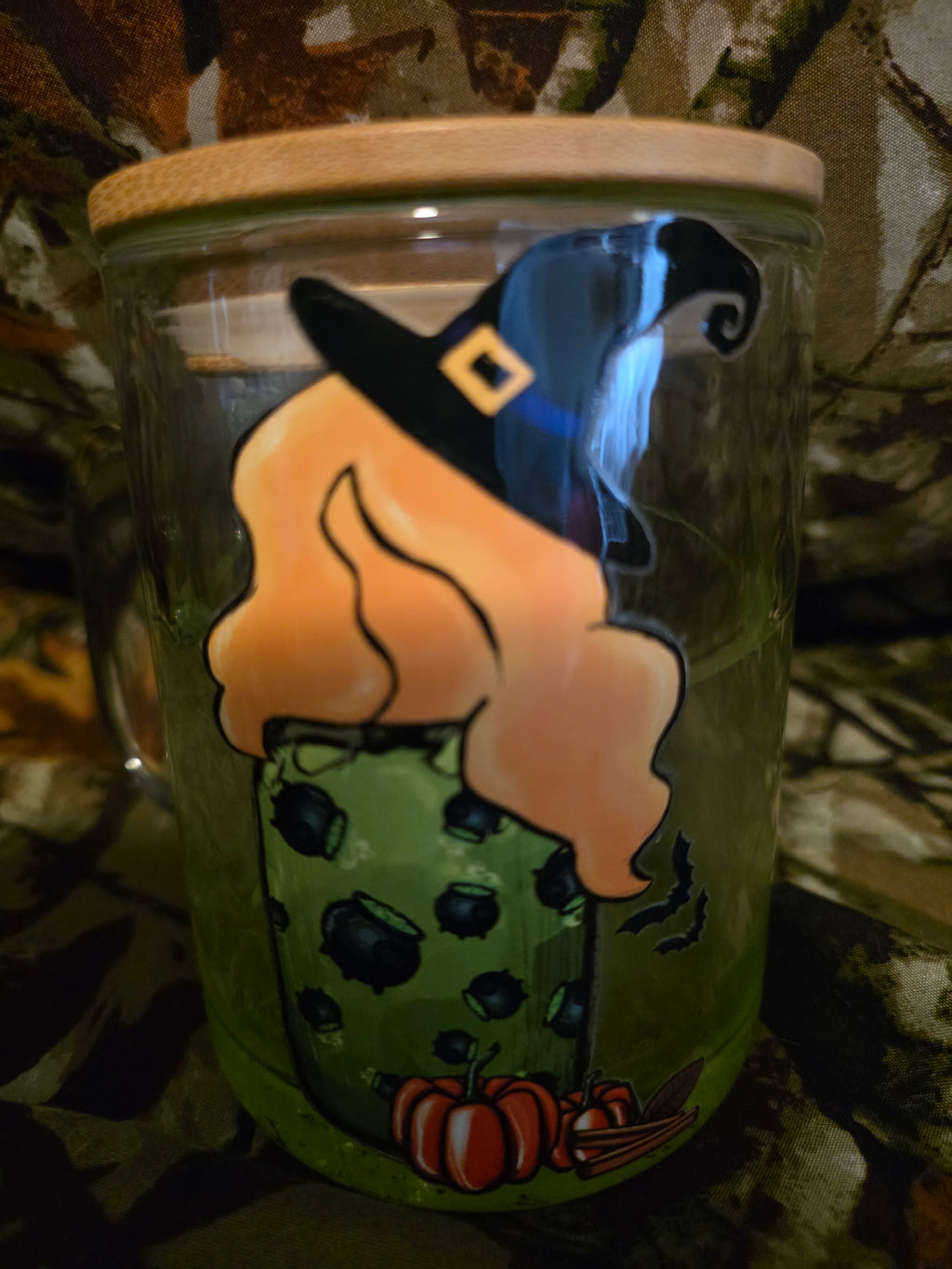 Witchy Snow Globe Glass Coffee Mug with Bamboo Lid & Straw