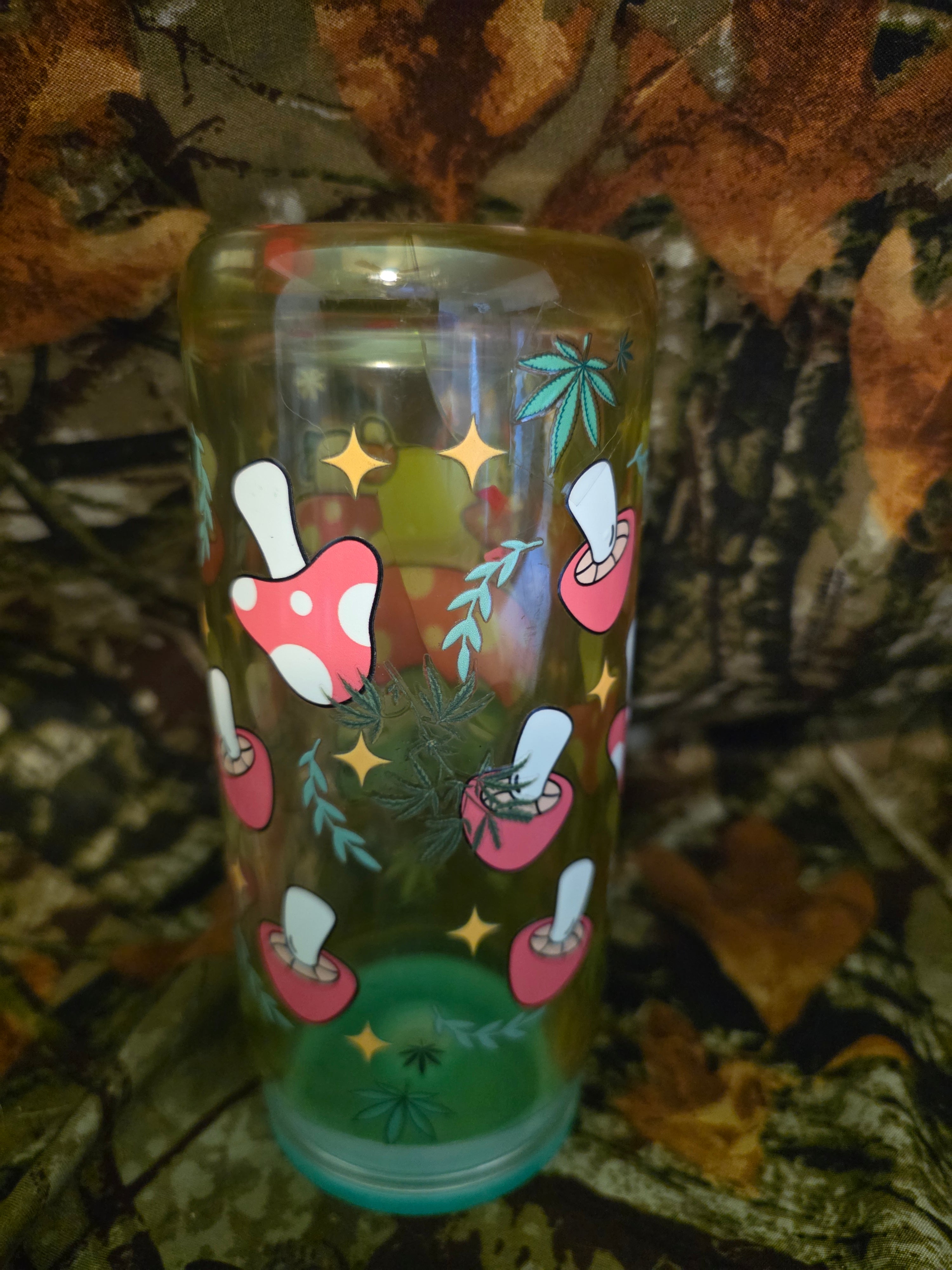 20 oz Plastic Snow Globe Tumbler – Cute Frog Mushroom Glitter Cup with Straw