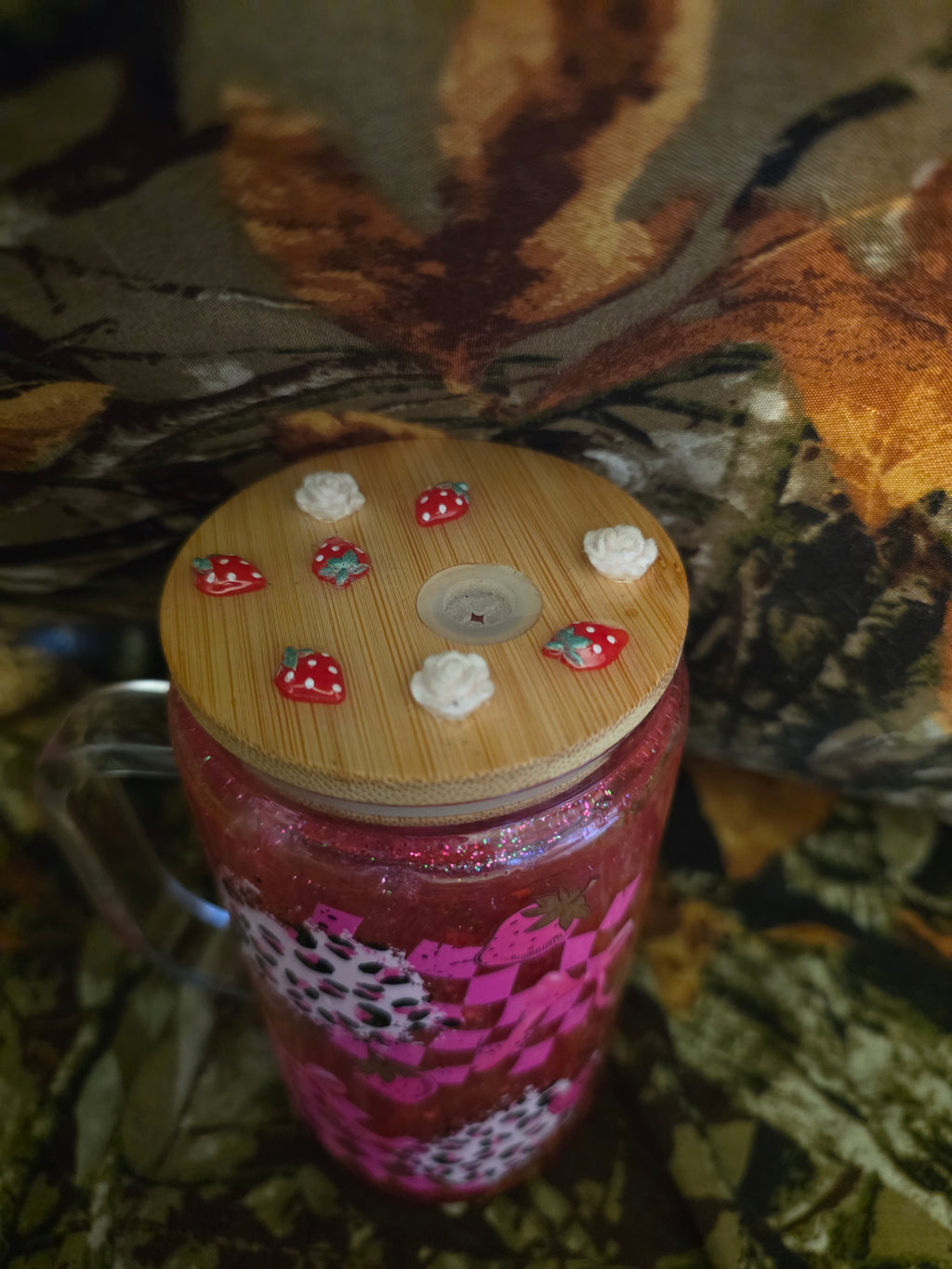 16 oz Glass Snow Globe Tumbler With Handle – Pink Coquette Leopard Print Cup