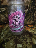 16 oz Plastic Snow Globe Tumbler – Skeleton Fairy Glitter Cup