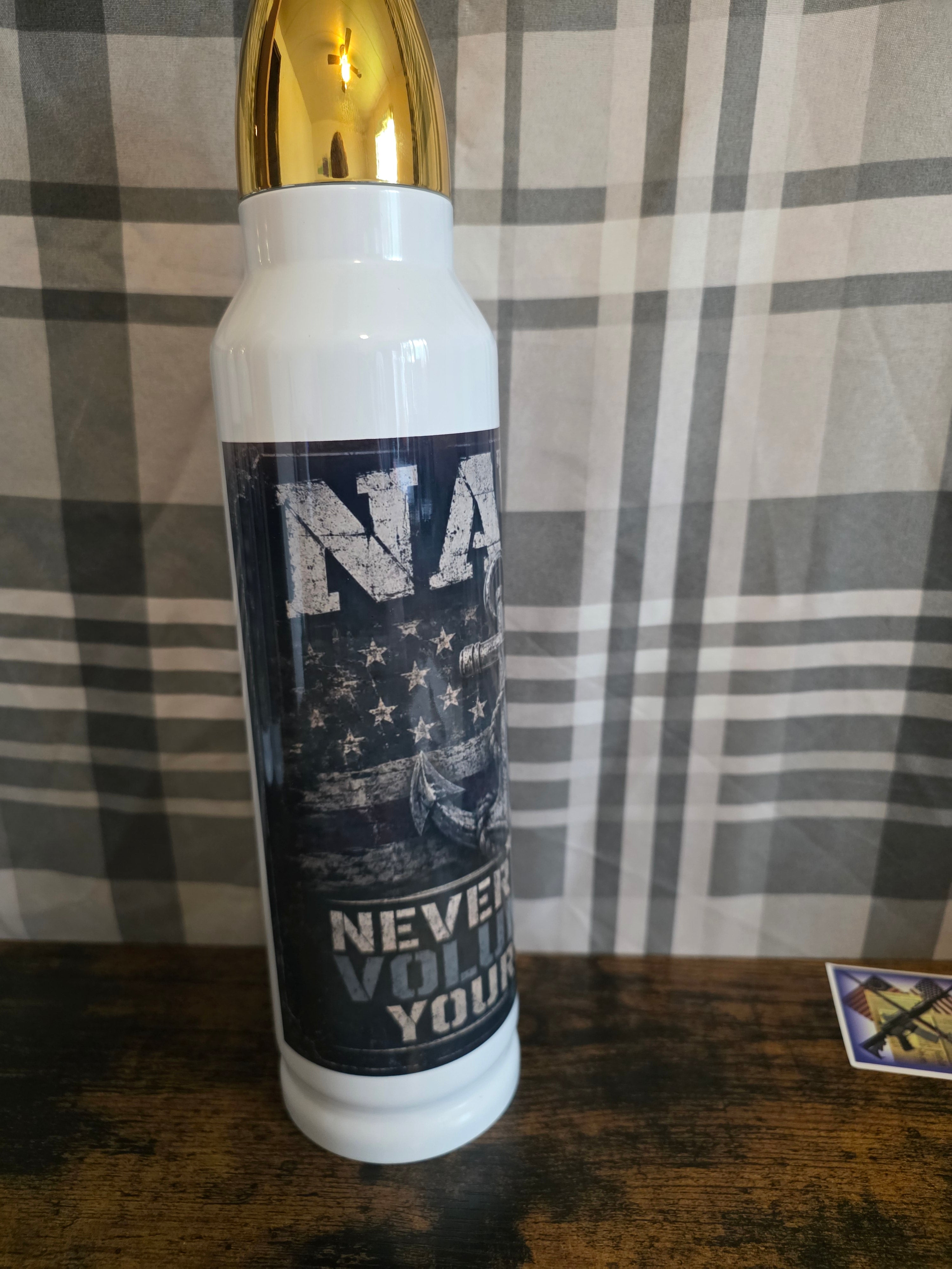 Navy "Never Again Volunteer Yourself" 32 oz Bullet Thermos