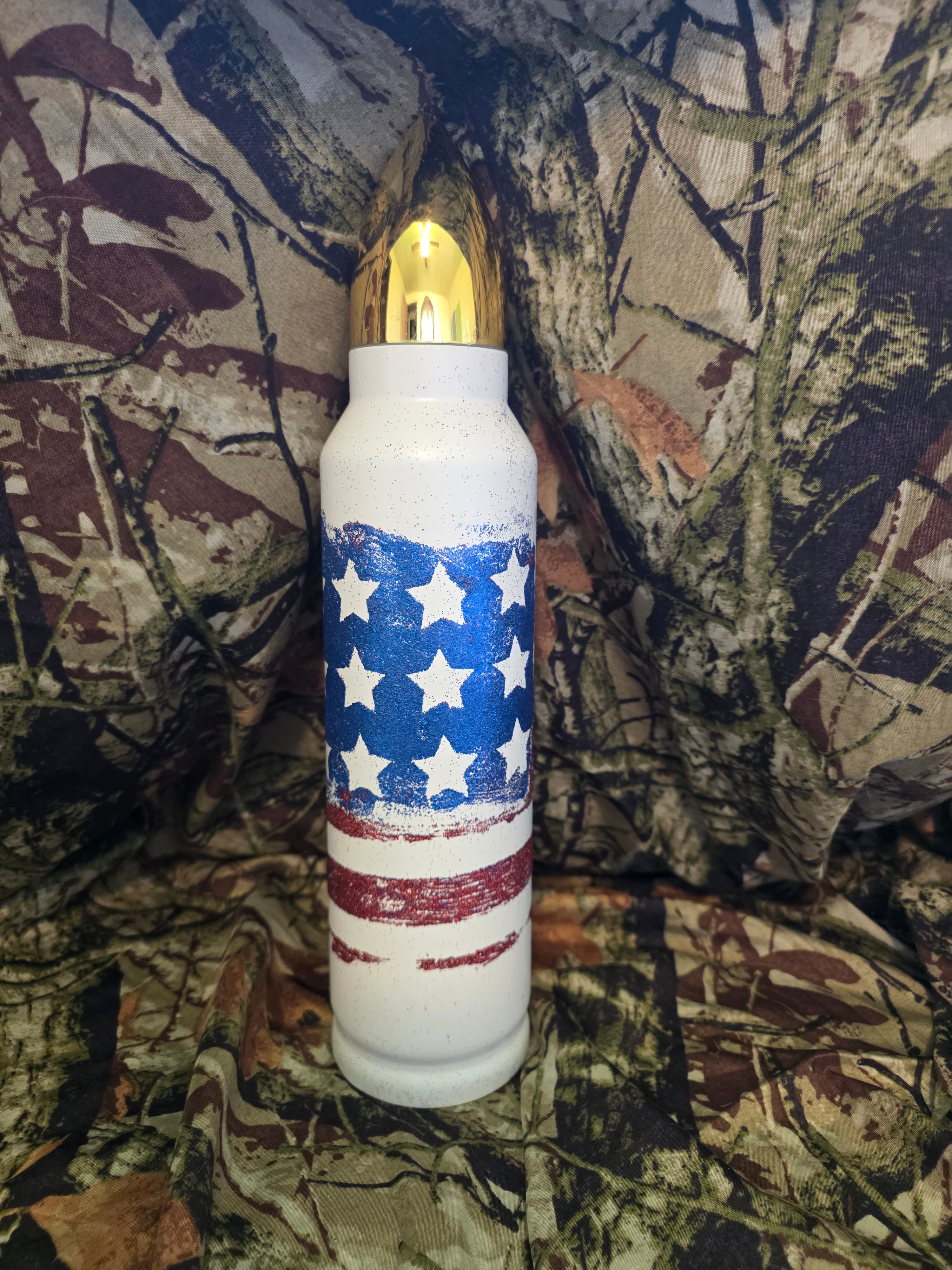 32oz Distressed American Flag Bullet Lid Thermos Tumbler