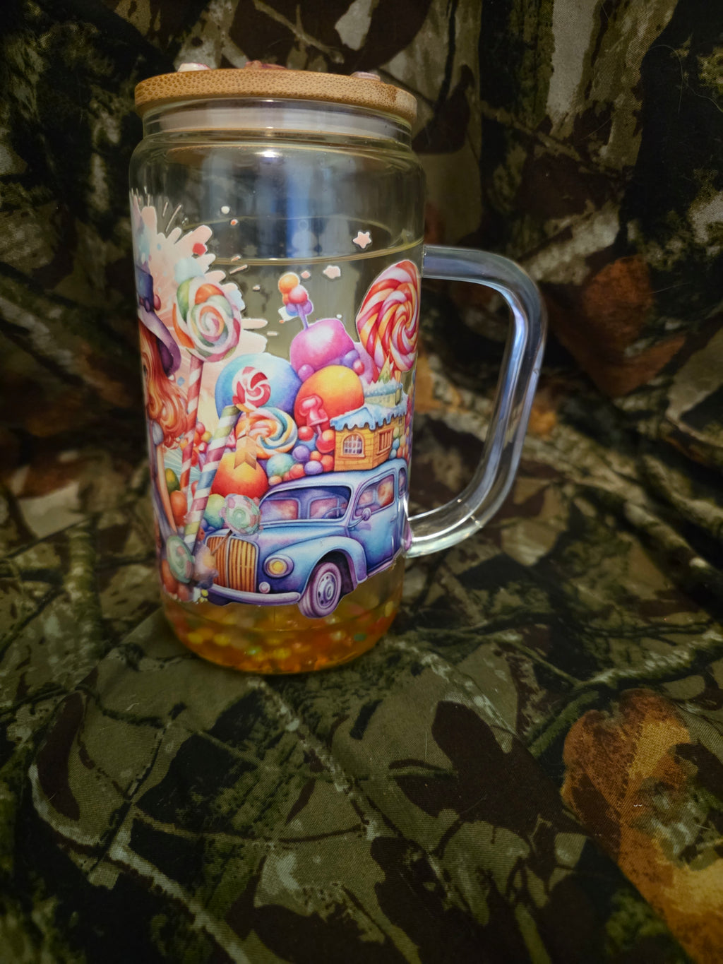 Candy Village Snow Globe Glass Tumbler with Straw