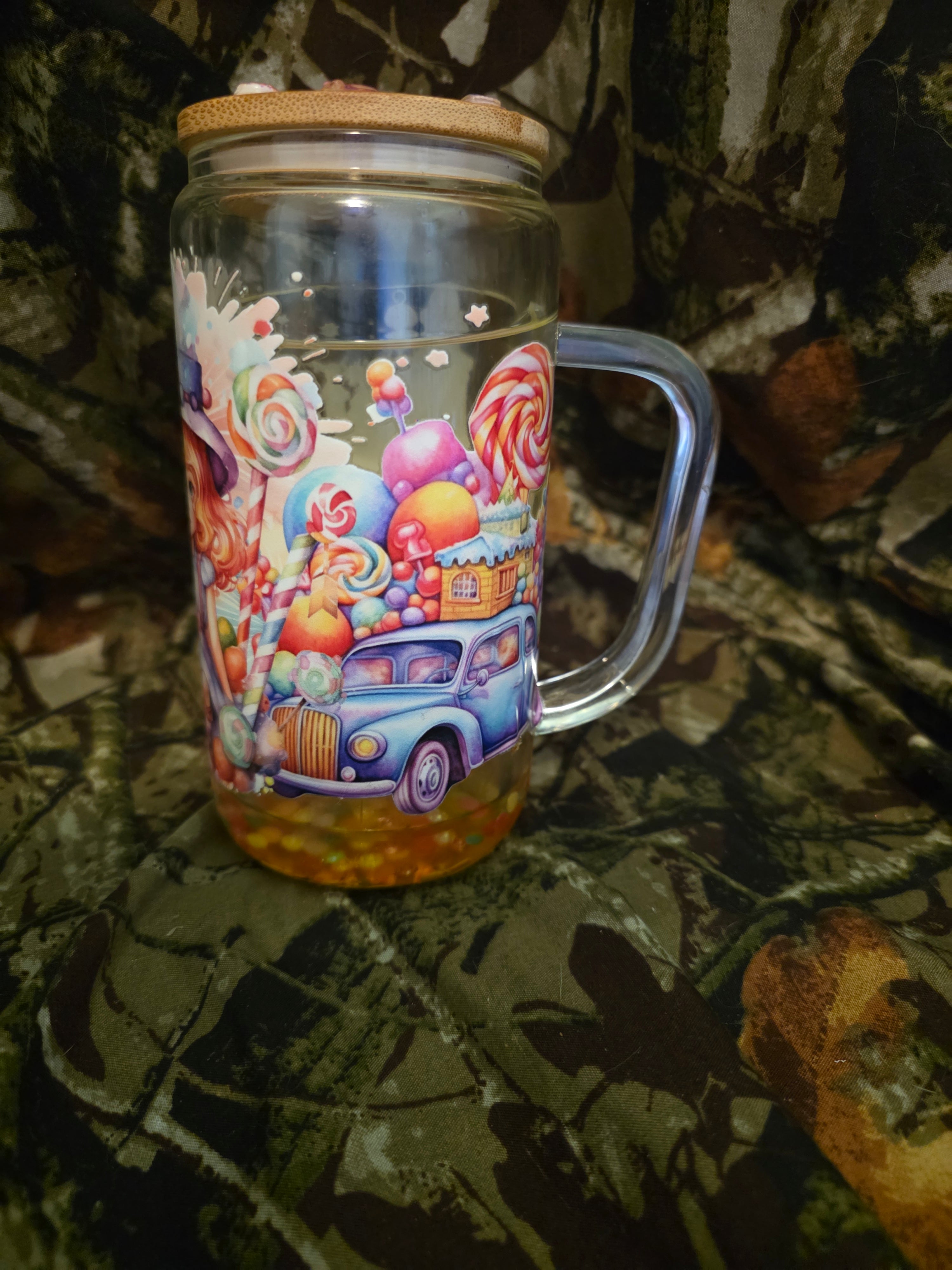 Candy Village Snow Globe Glass Tumbler with Straw