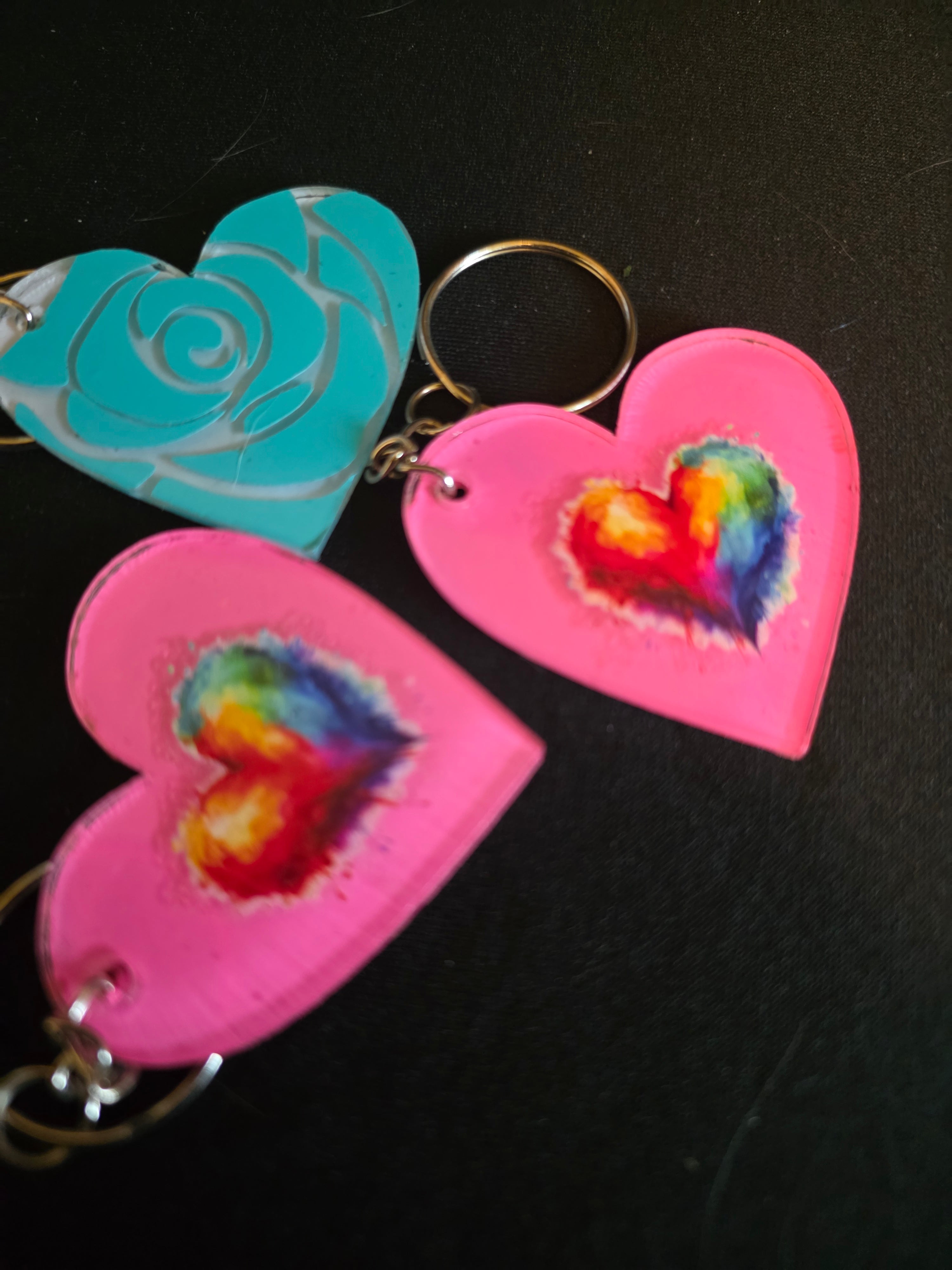 Handmade Heart Acrylic Keychains – Multiple Designs Available