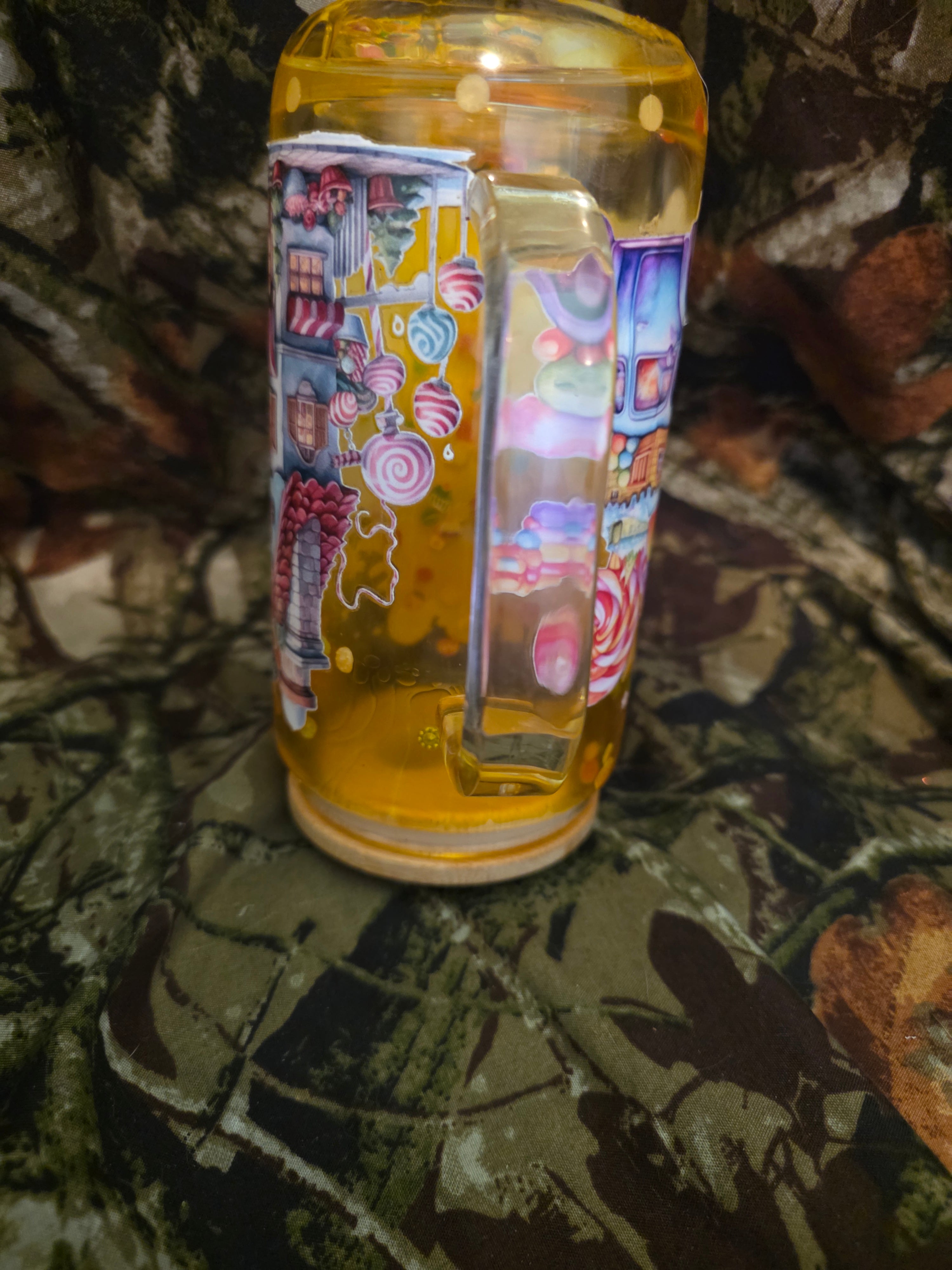 Candy Village Snow Globe Glass Tumbler with Straw