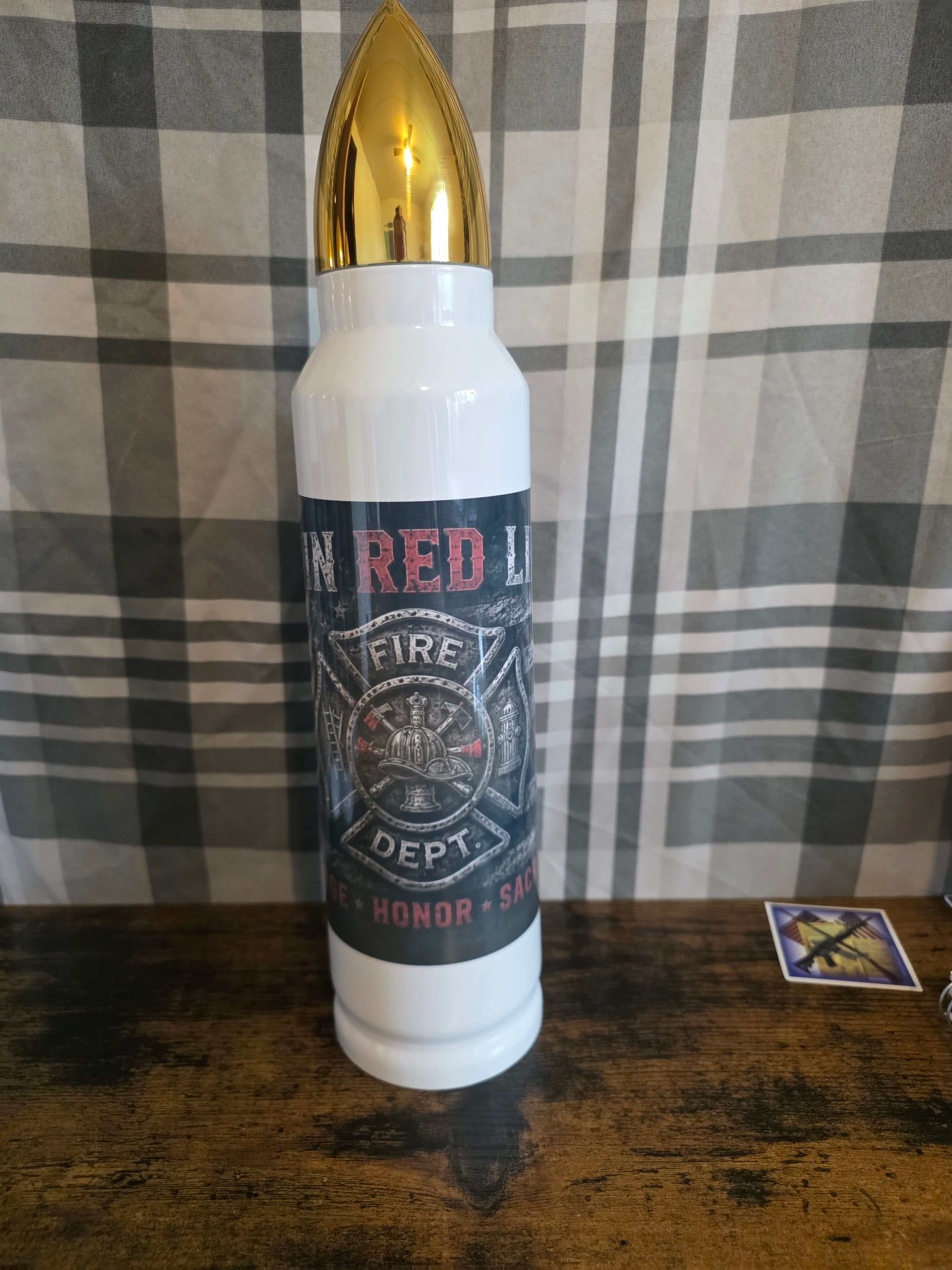 Thin Red Line Firefighter 32 oz Bullet Thermos – Courage, Honor & Sacrifice
