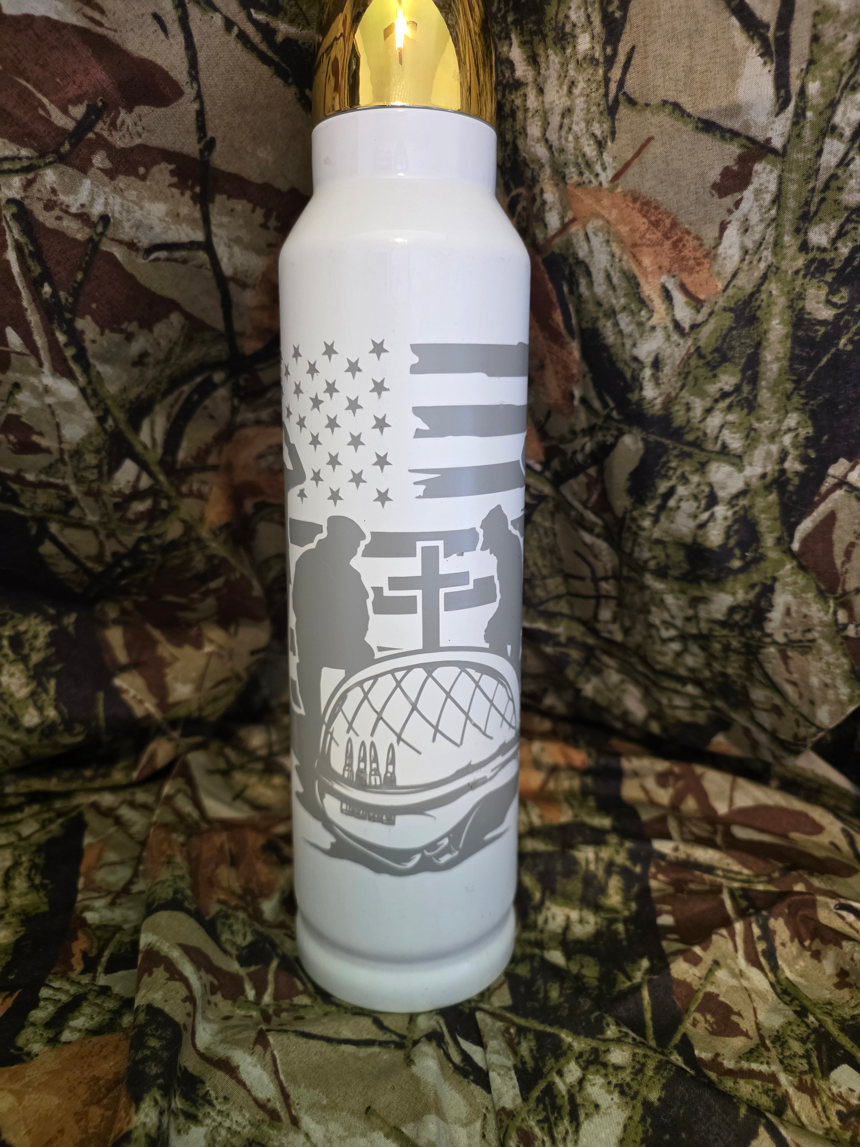 “Memorial Soldier American Flag 32oz Bullet Thermos Tumbler”