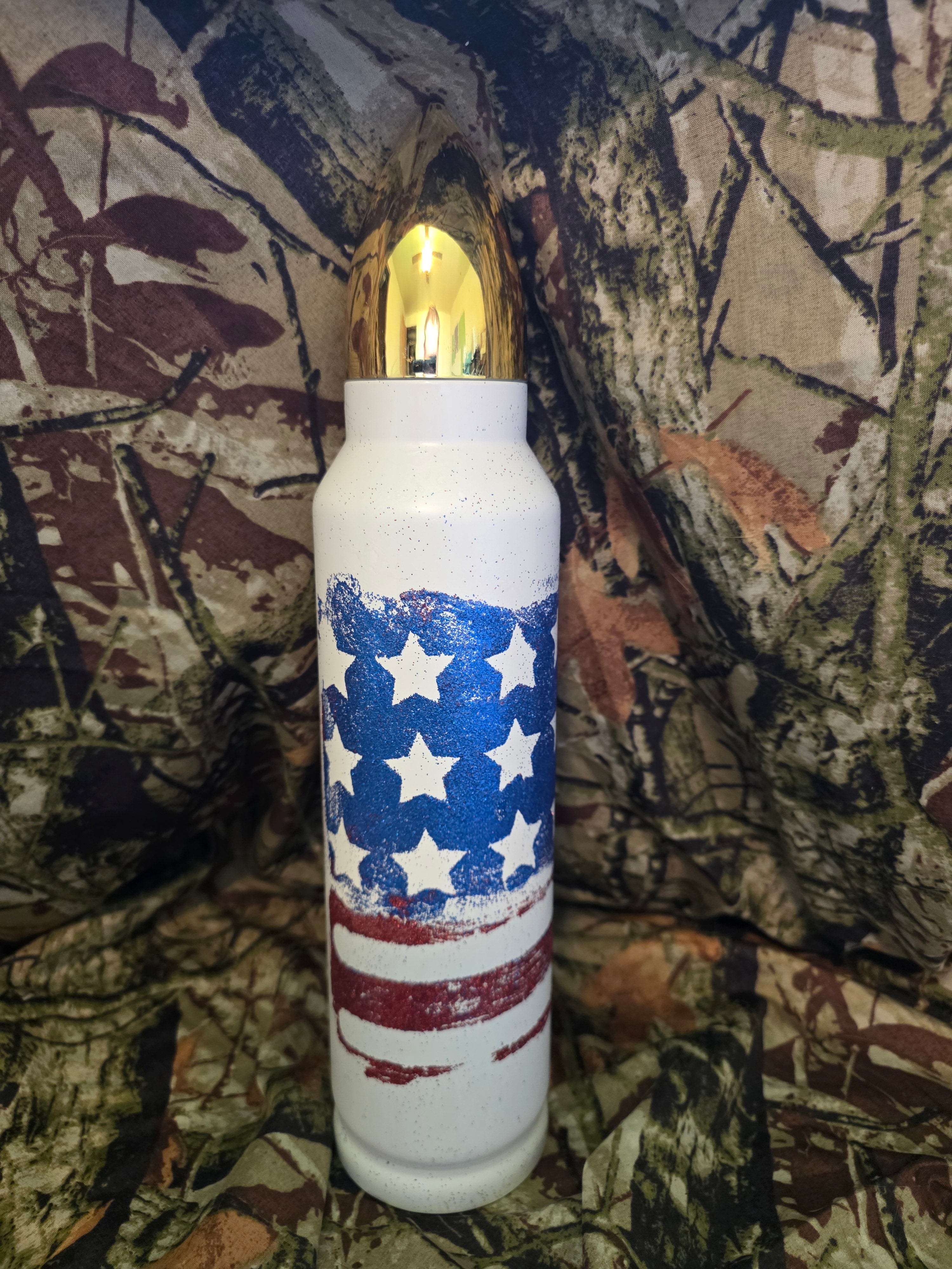 32oz Distressed American Flag Bullet Lid Thermos Tumbler