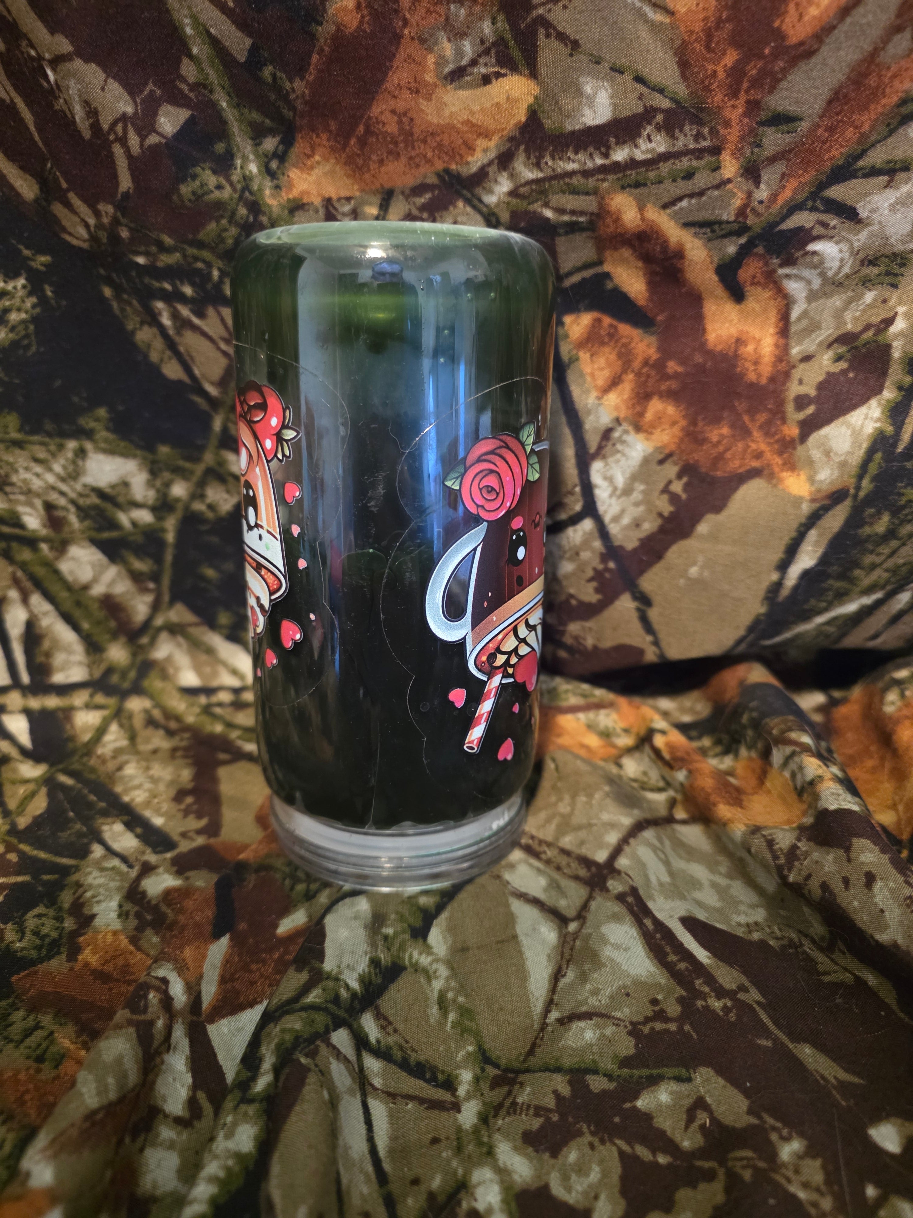 16 oz Plastic Snow Globe Tumbler – Cute Coffee & Hearts Design