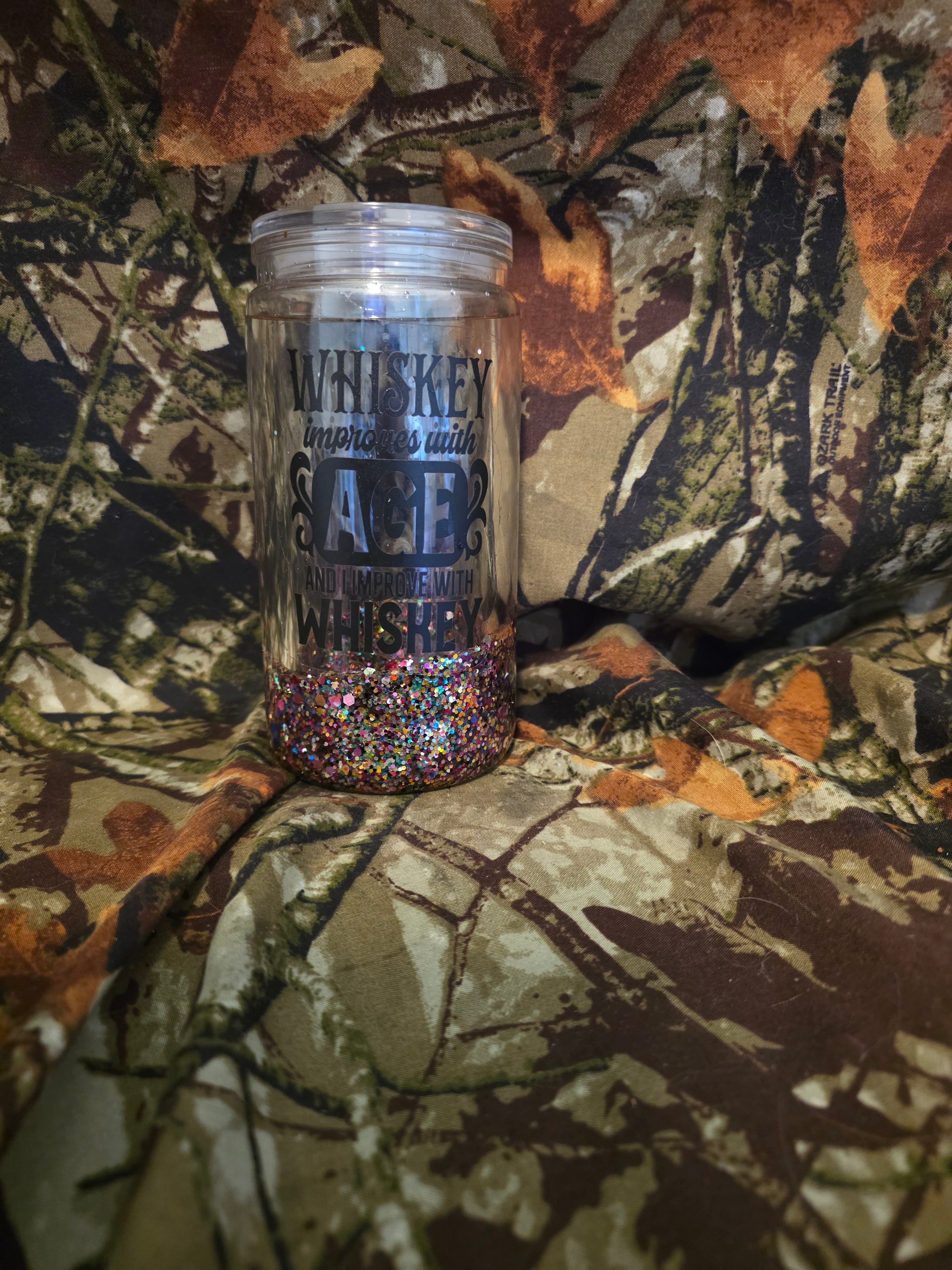 16 oz Plastic Snow Globe Tumbler – Whiskey Improves With Age Design