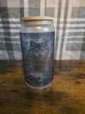 16 oz Frosted Glass Can Cup – Glow in the Dark Winter Wolf – Bamboo Lid & Glass Straw