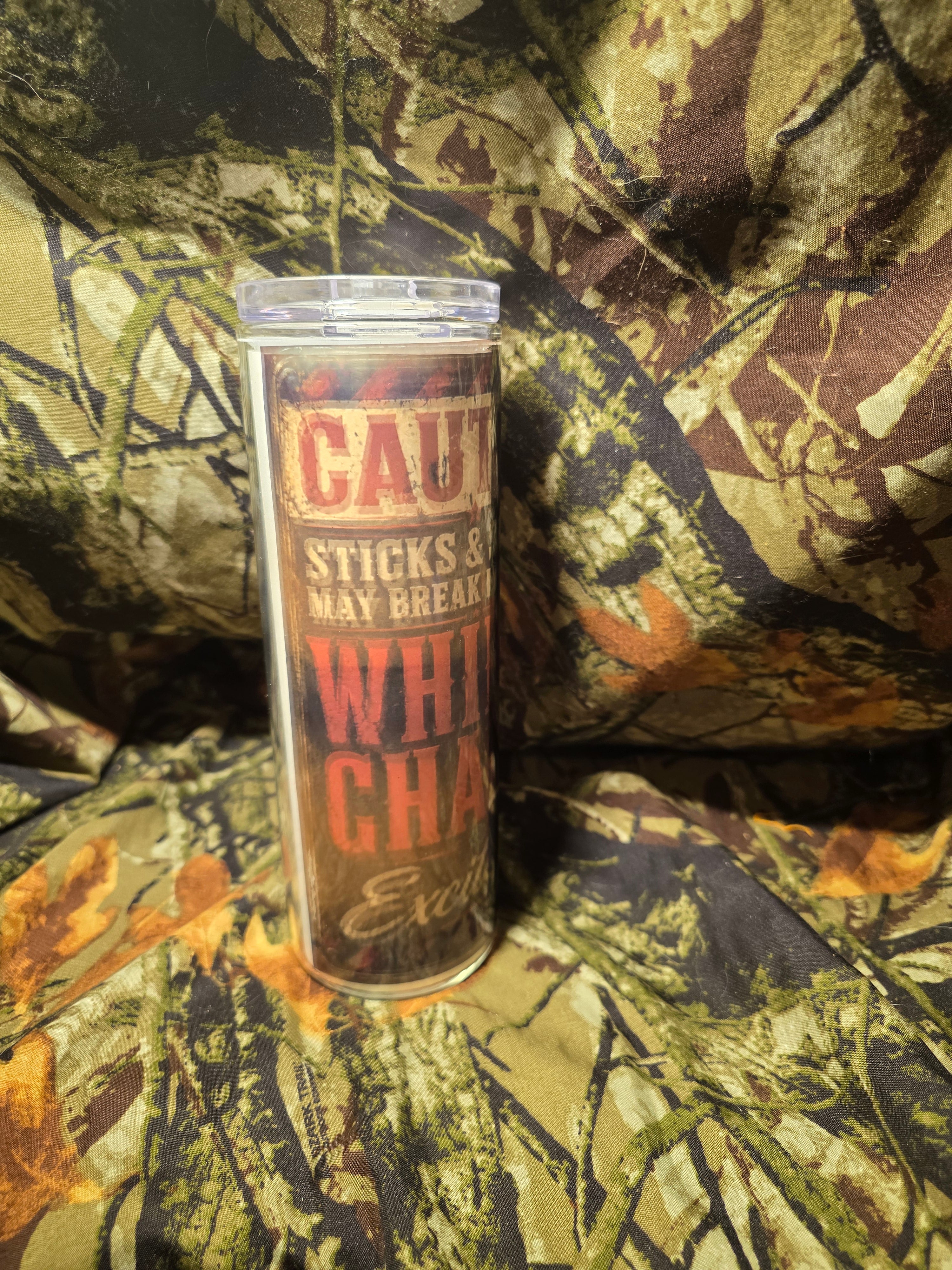 Caution - Whips & Chains 20 oz Glass Tumbler with Straw