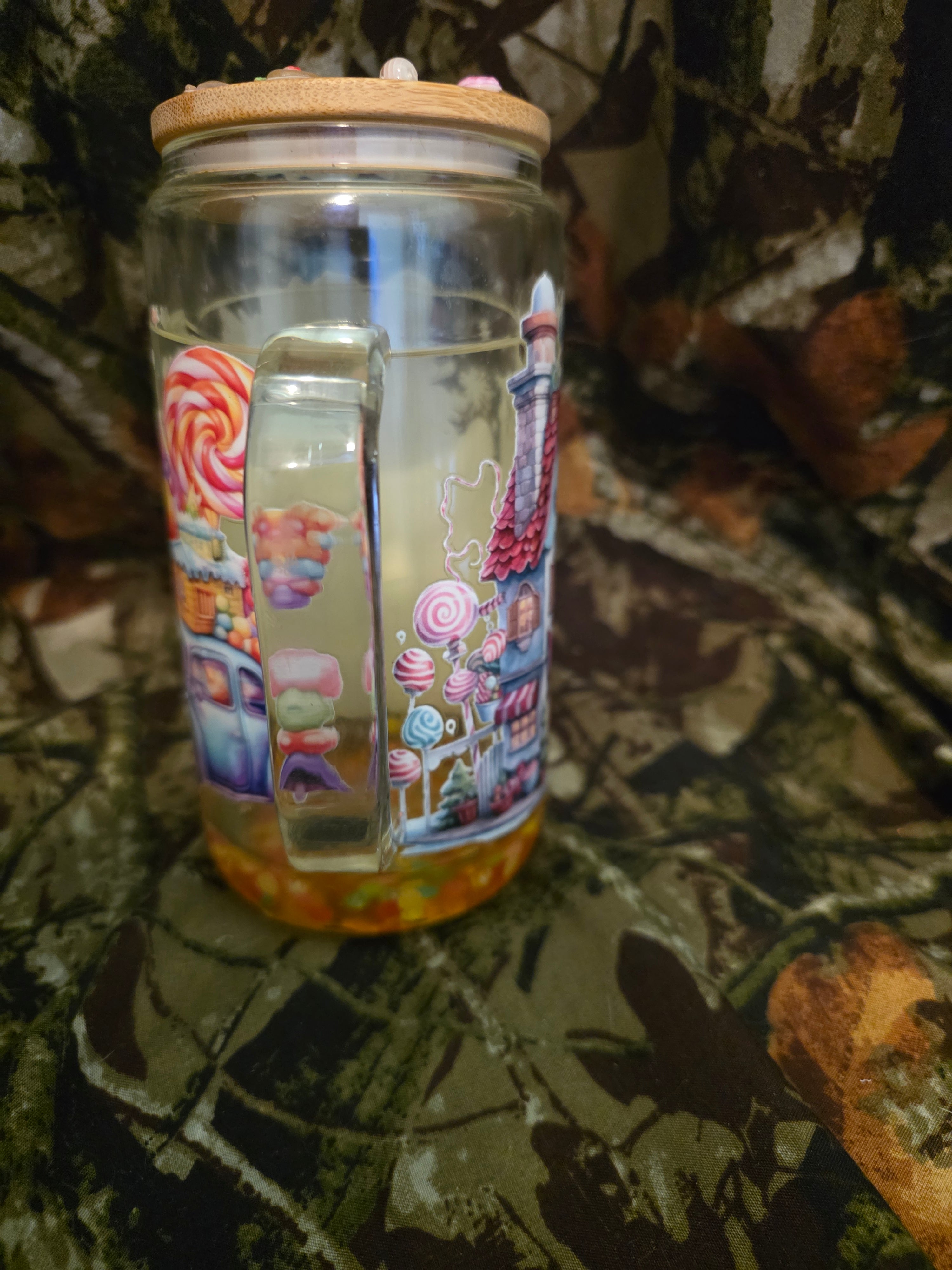 Candy Village Snow Globe Glass Tumbler with Straw