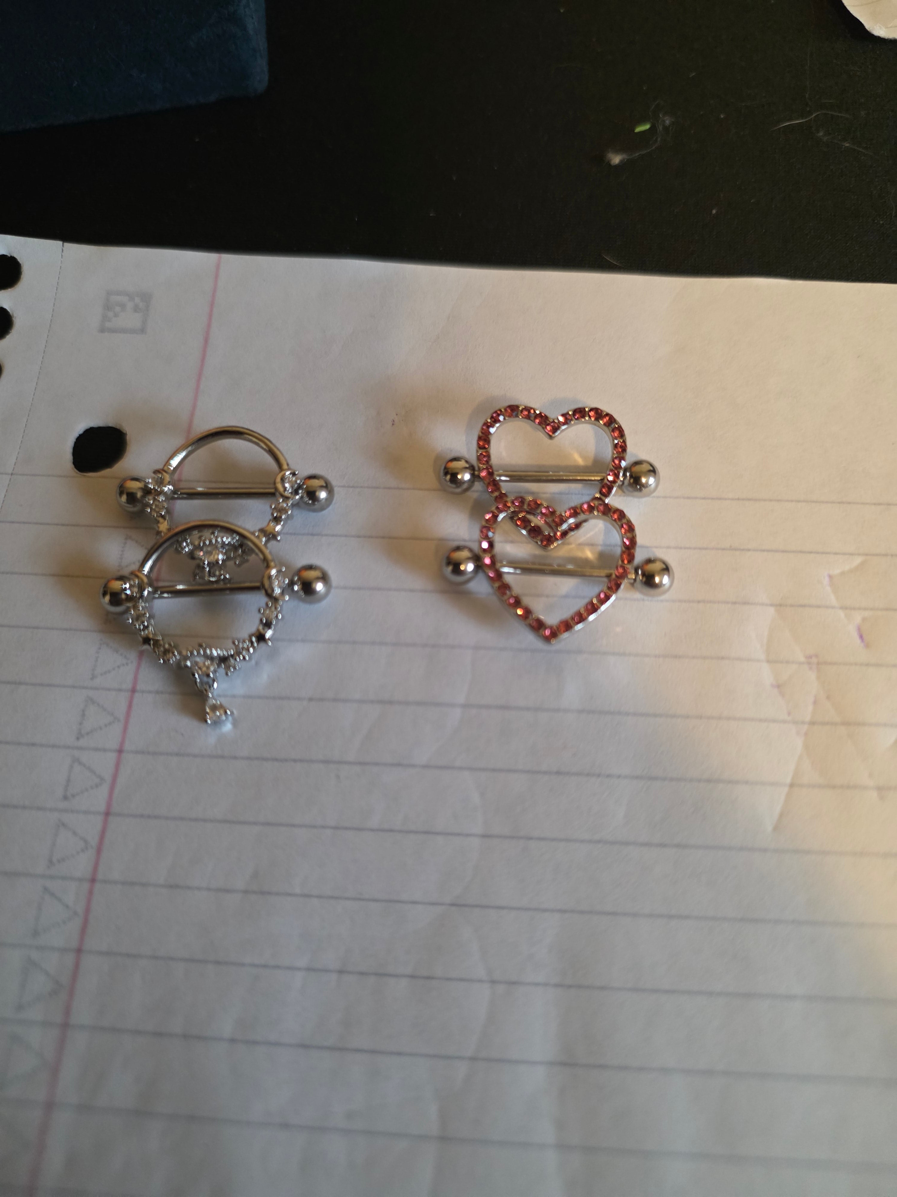 Heart Nipple Ring Collection – Crystal & Pink Heart Designs