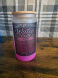 Neighborhood Watch Flamingo 16 oz Frosted Glass Can with Bamboo Lid