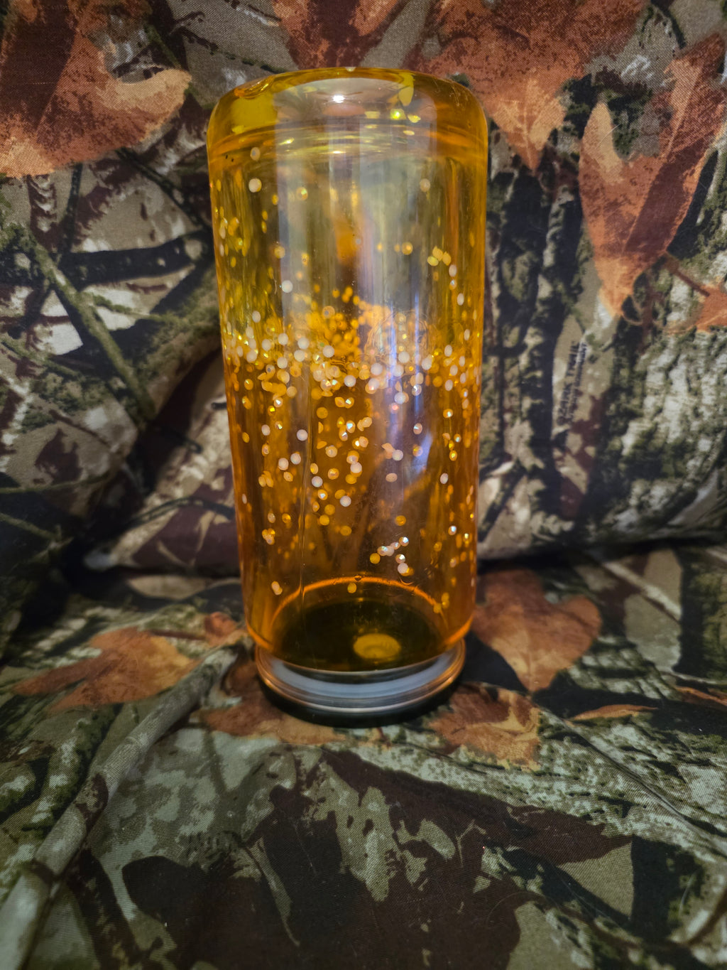 20 oz Plastic Snow Globe Tumbler – Orange Glitter Bead Cup