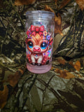 16 oz Plastic Snow Globe Tumbler – Cute Highland Cow Butterfly Cup