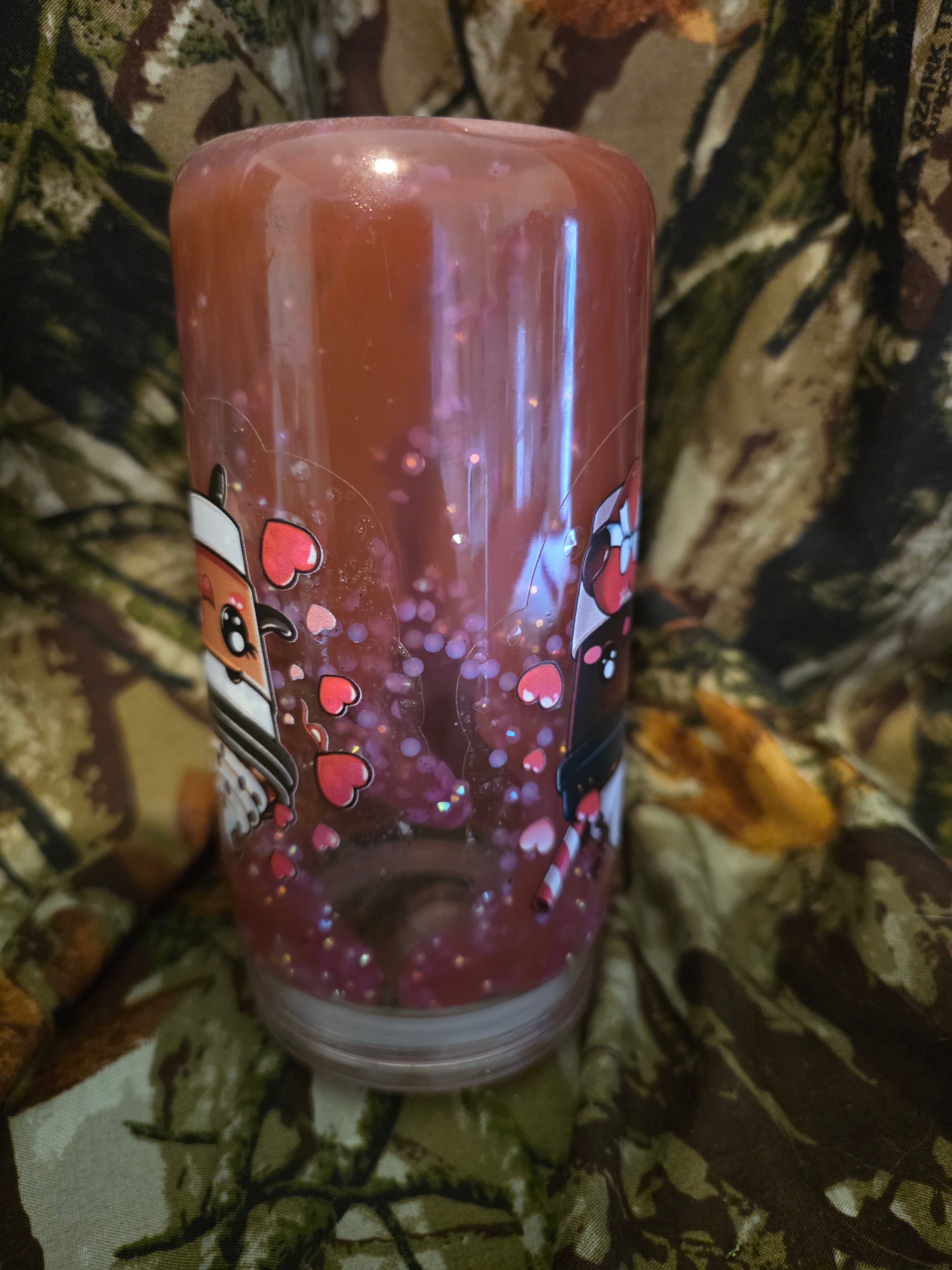 16 oz Plastic Snow Globe Tumbler – Cute Coffee & Hearts Design