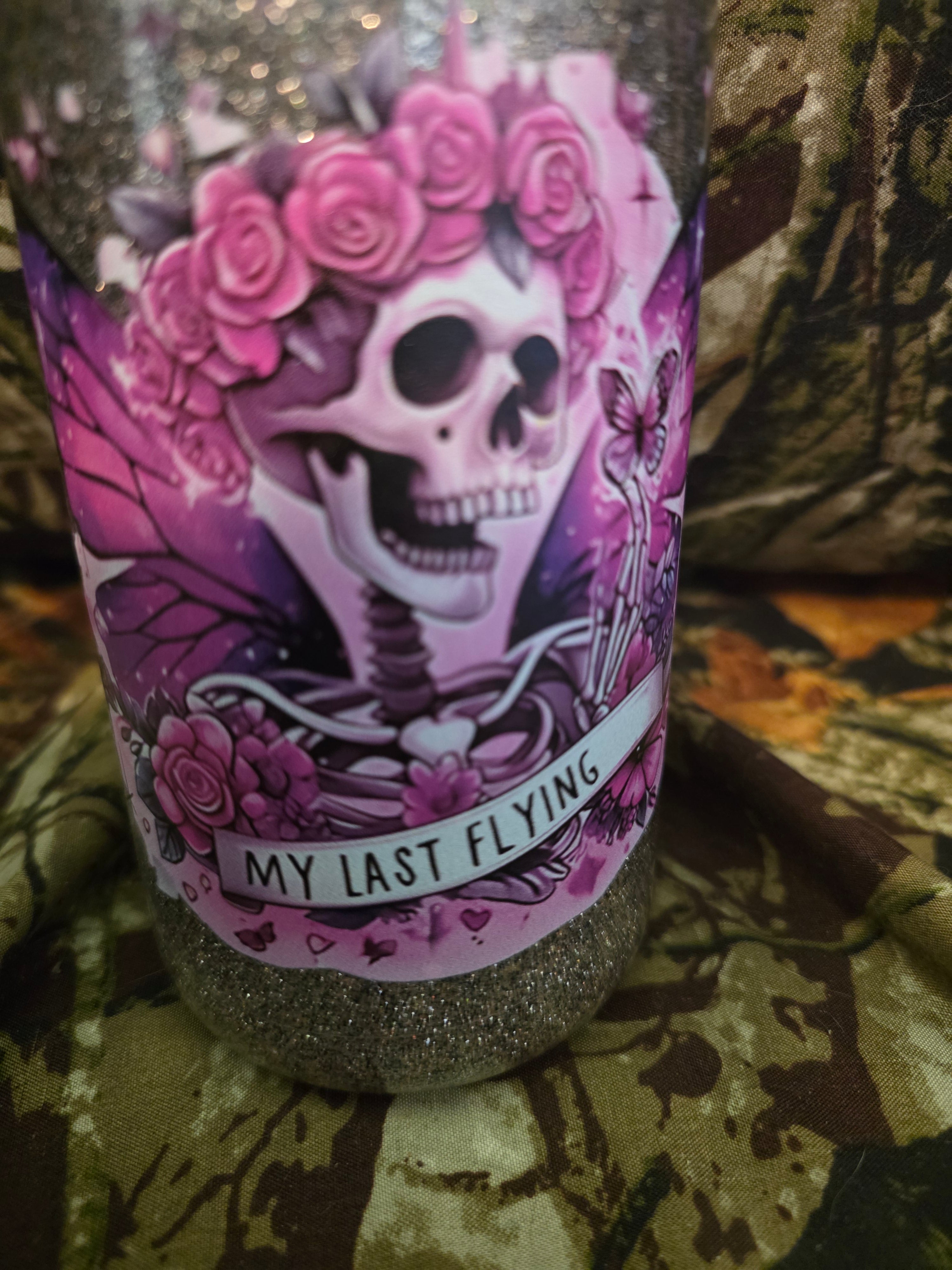 16 oz Plastic Snow Globe Tumbler – Skeleton Fairy Glitter Cup