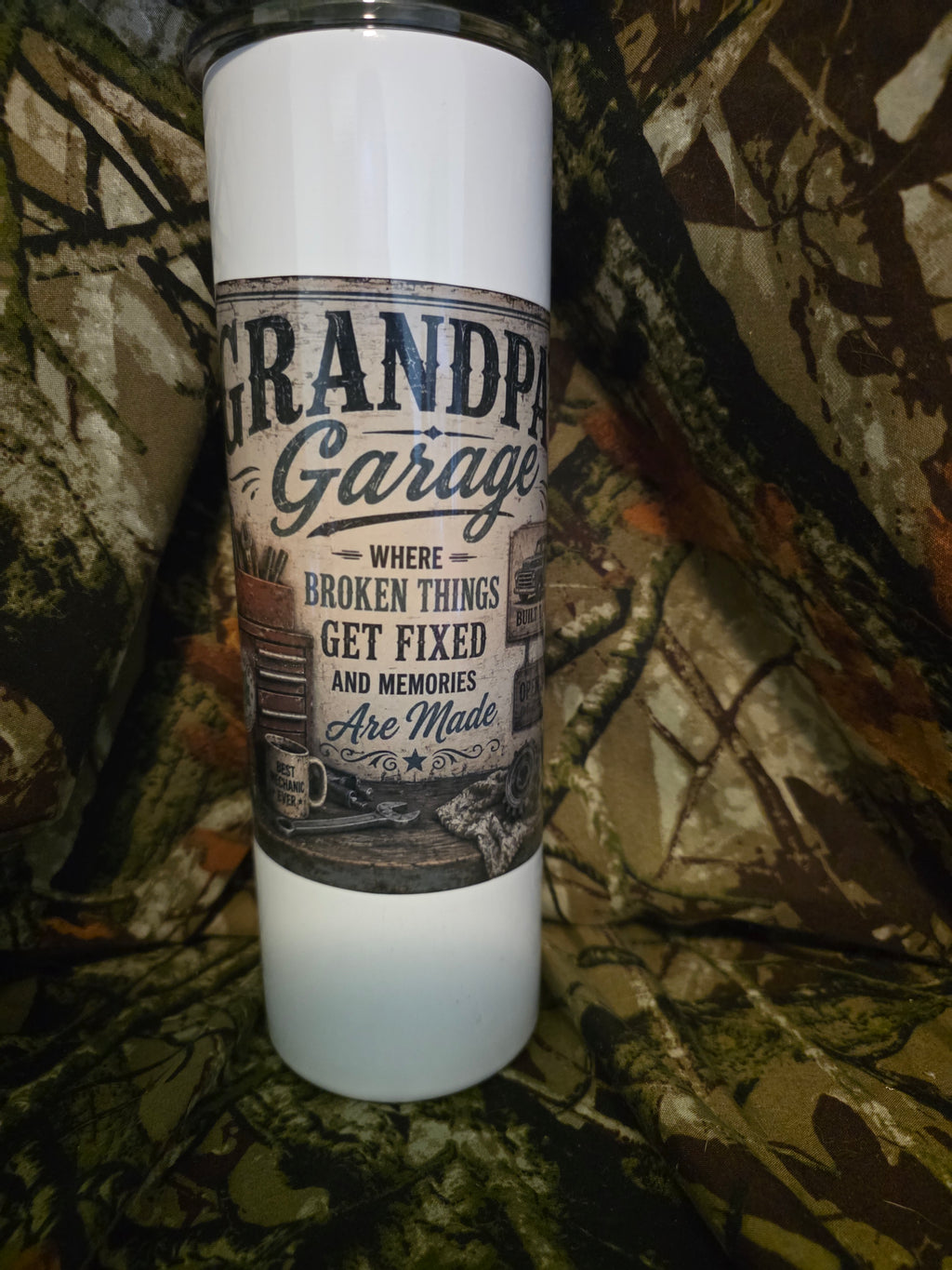 Grandpa's Garage Where Broken Things Get Fixed and Memories Are Made 30 oz Skinny Tumbler